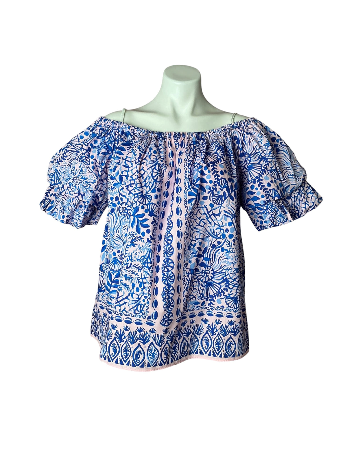 Lilly Pulitzer NWT Frankee Off The Shoulder Short Sleeve Top High Tides Good Vibes Engineered - Size XL