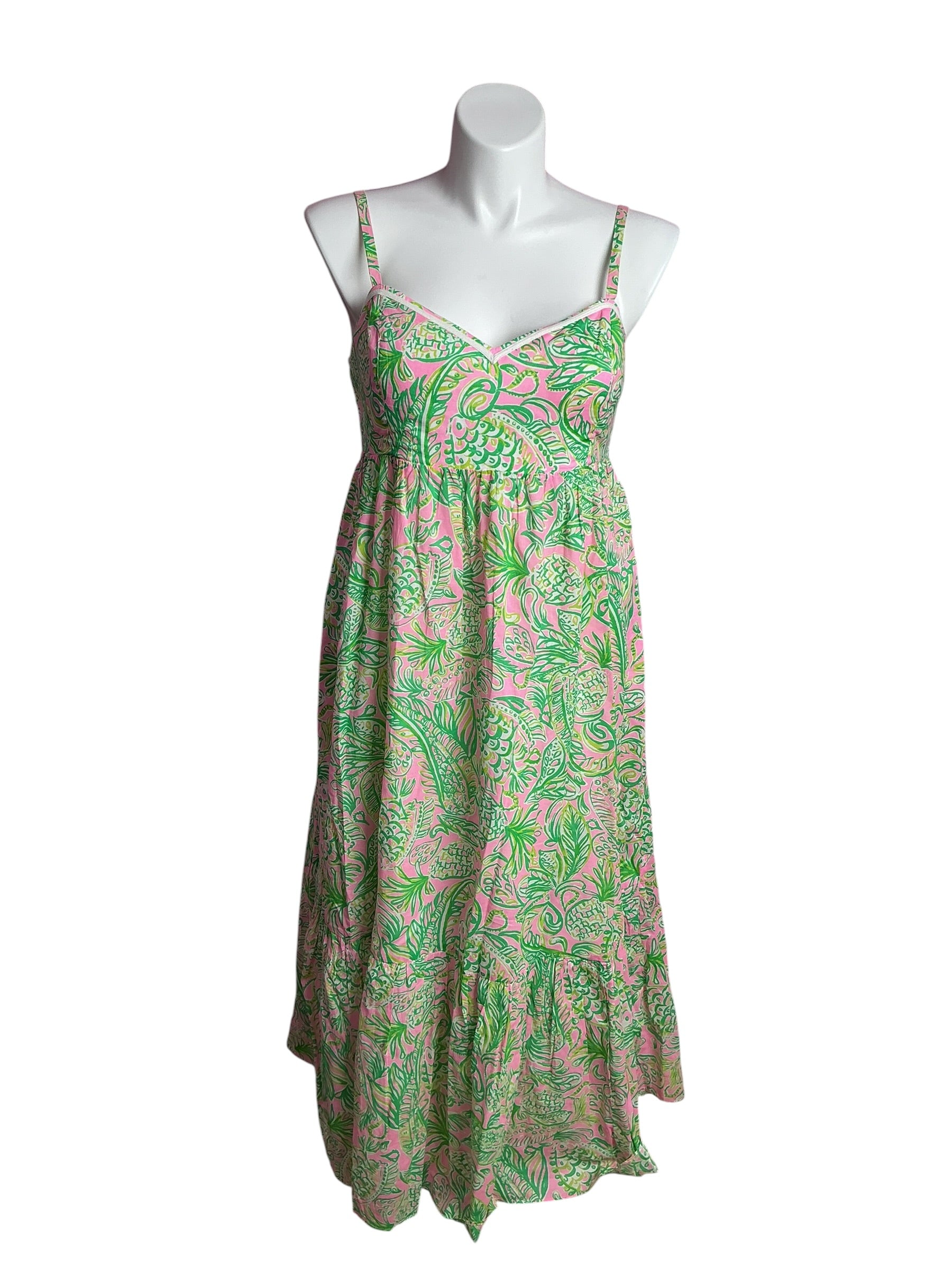 Lilly Pulitzer- Hiedi Cotton Maxi Dress Mandevilla Baby Fins & Flippers Size 16