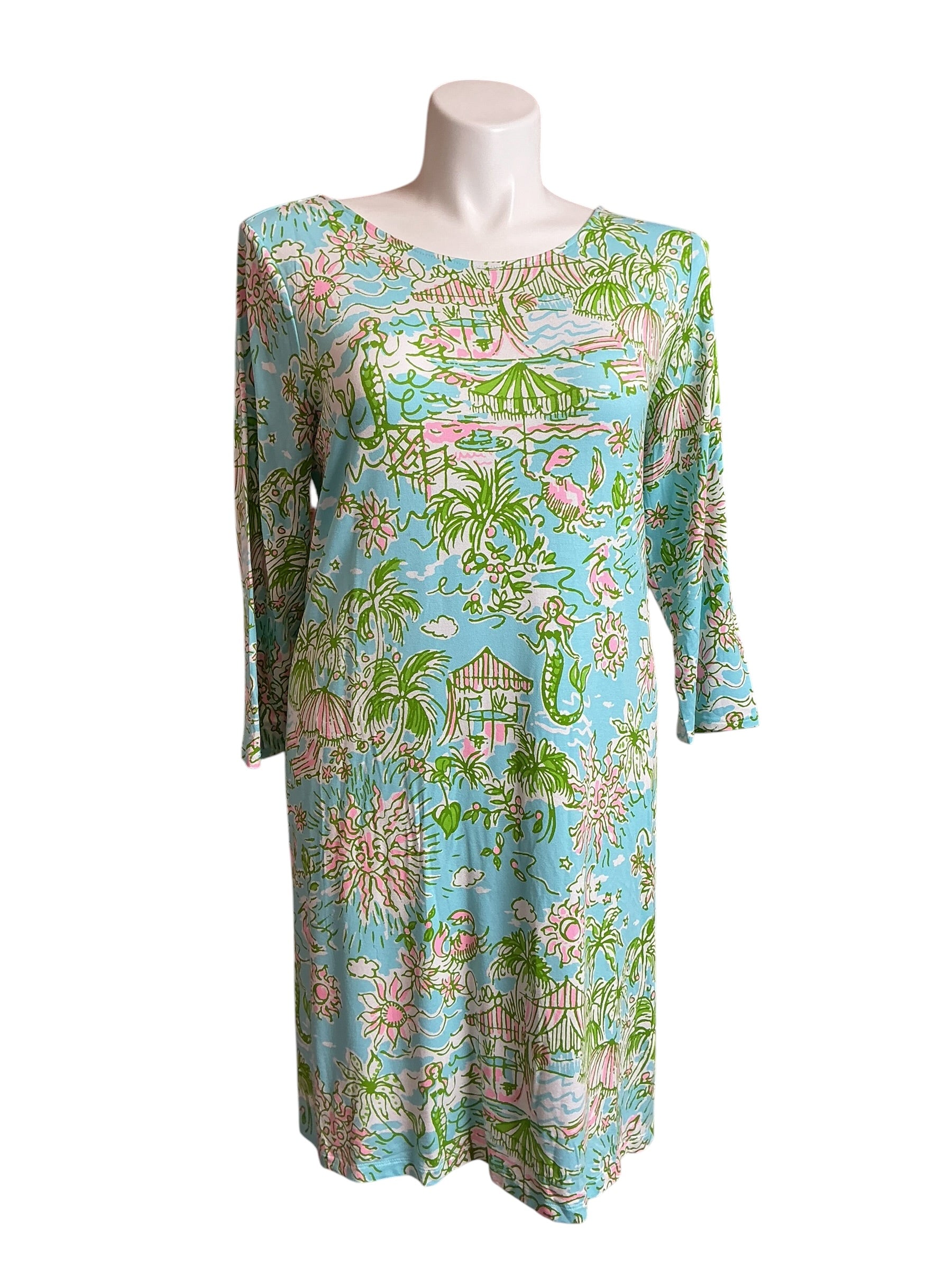 Lilly Pulitzer NWT Ophelia Dress 3/4 Sleeve Dress Fresh Water Blue Sunbathers Bliss - Size XXL