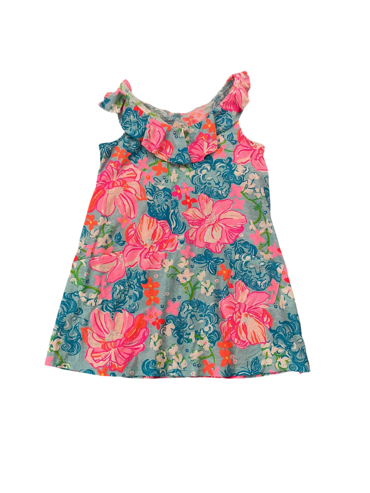 Lilly Pulitzer Mini Alessa Dress Surf Blue Luscious Lions - Size S (4-5)