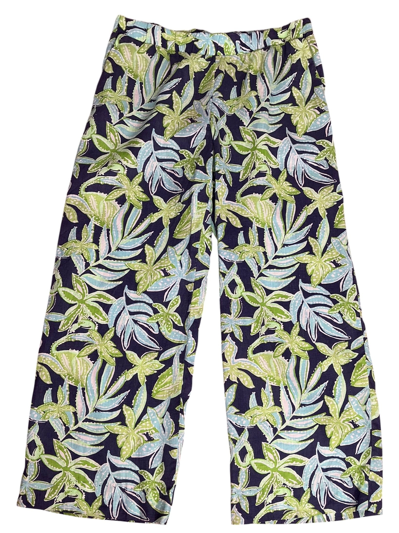 Lilly Pulitzer 31" Daylen Linen Palazzo Pants Sapphire Pool Tropical Tango - Size S