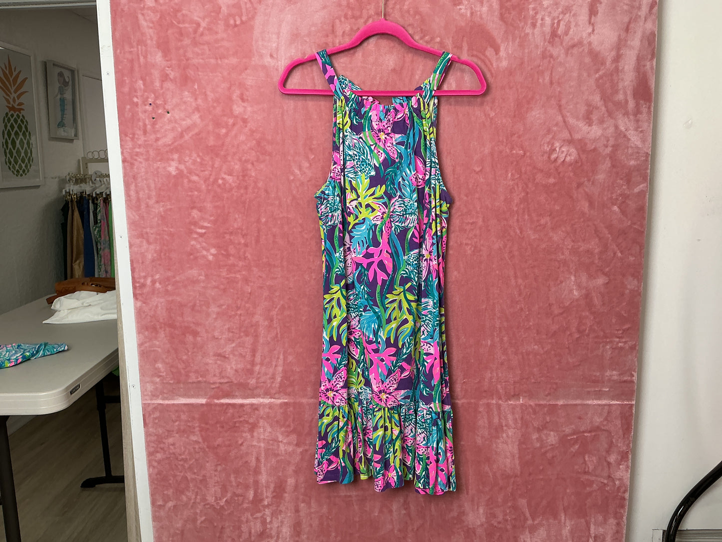 Lilly Pulitzer Saira Halter Dress, Print Name: Pigment Purple Party All the Tide - Size L