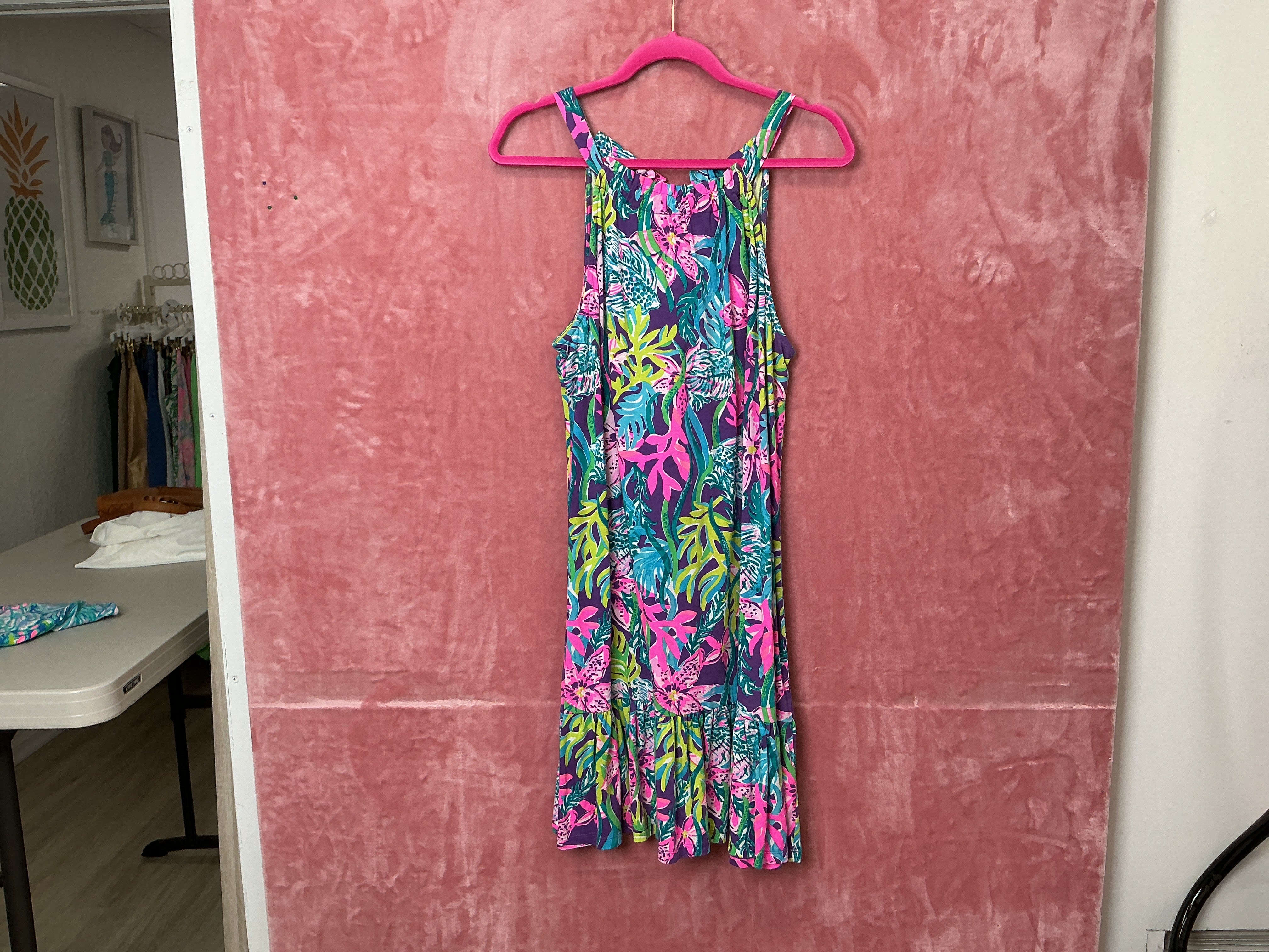 Lilly Pulitzer Saira Halter Dress, Print Name: Pigment Purple Party All the Tide - Size L