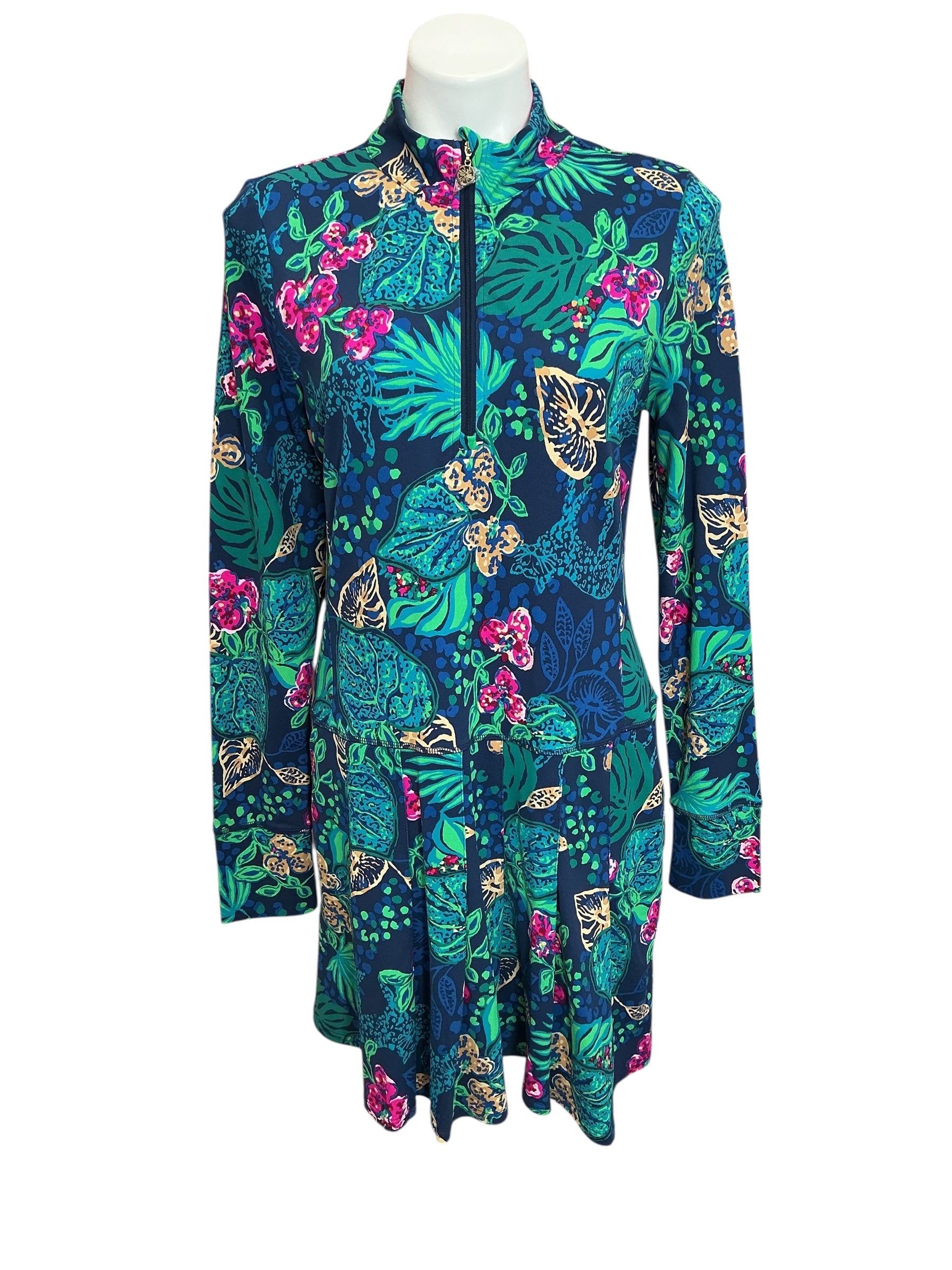 Lilly Pulitzer NWT Delmare Dress UPF 50+ Low Tide Navy Life Of The Party - Size L