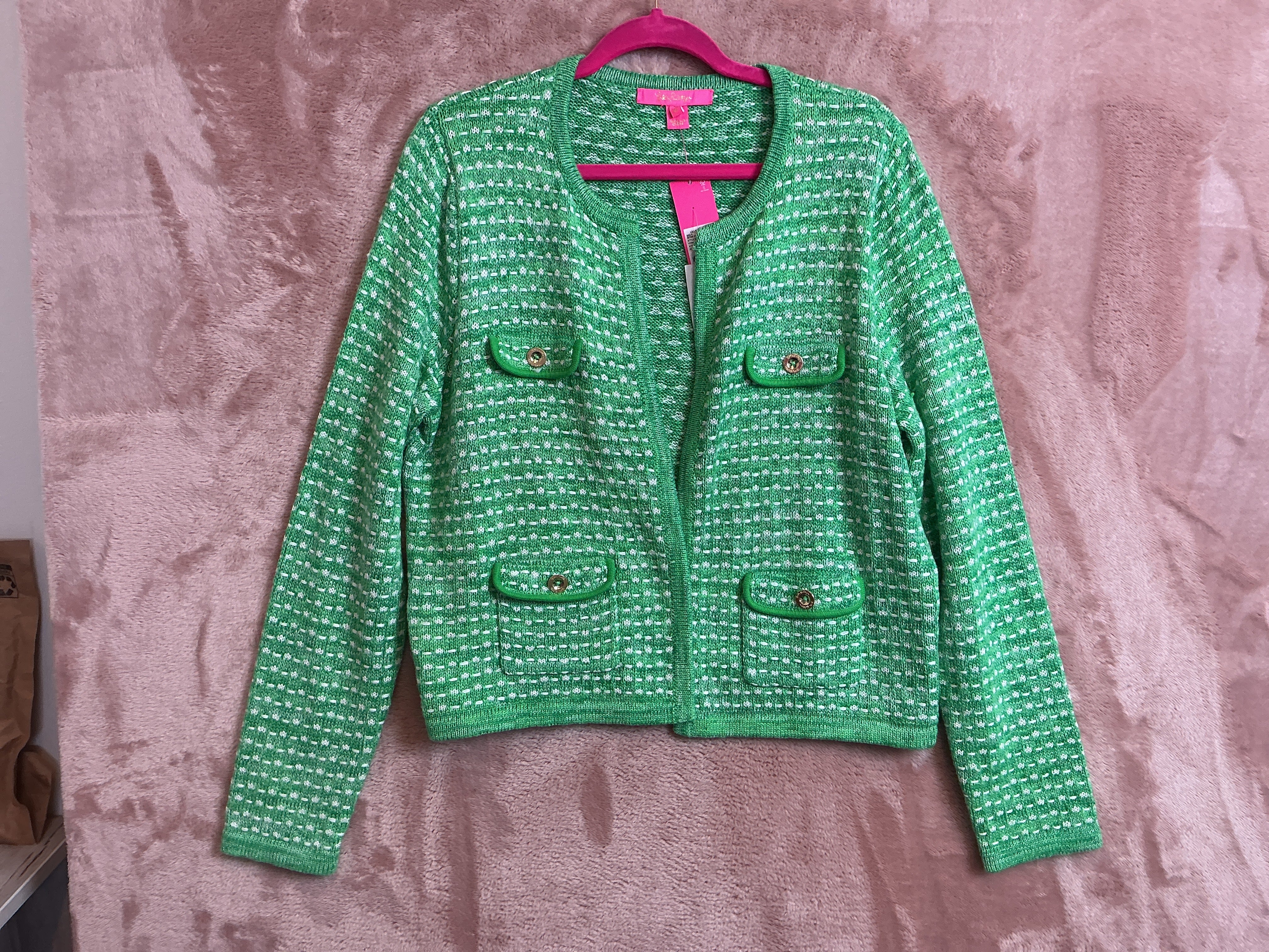 Lilly Pulitzer NWT - Kienna Cardigan - Gecko Green Metallic Marl