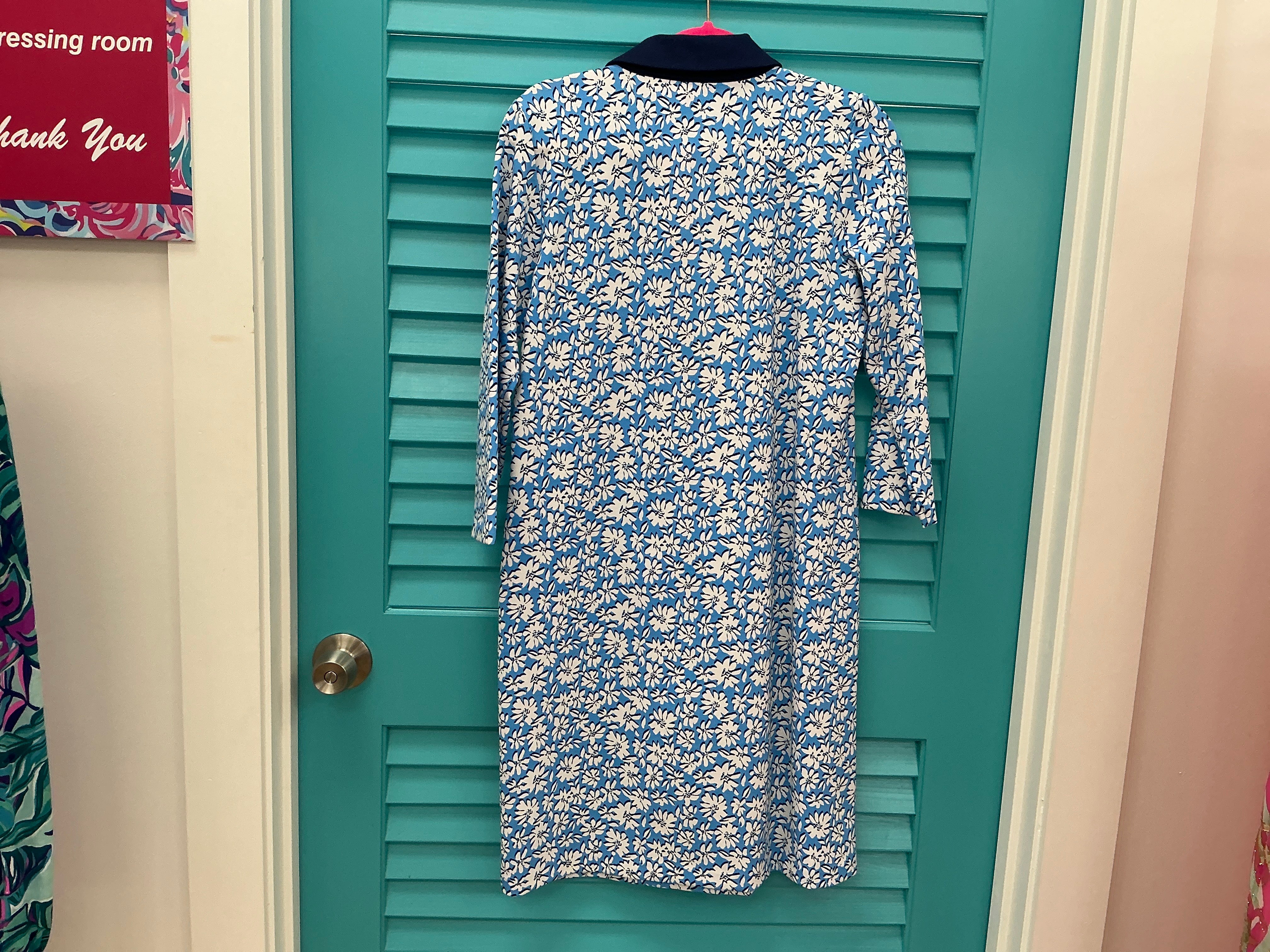 Lilly Pulitzer NWT Ainslee 3/4 Sleeve Dress Lunar Blue Palm Beach Petals - Size L