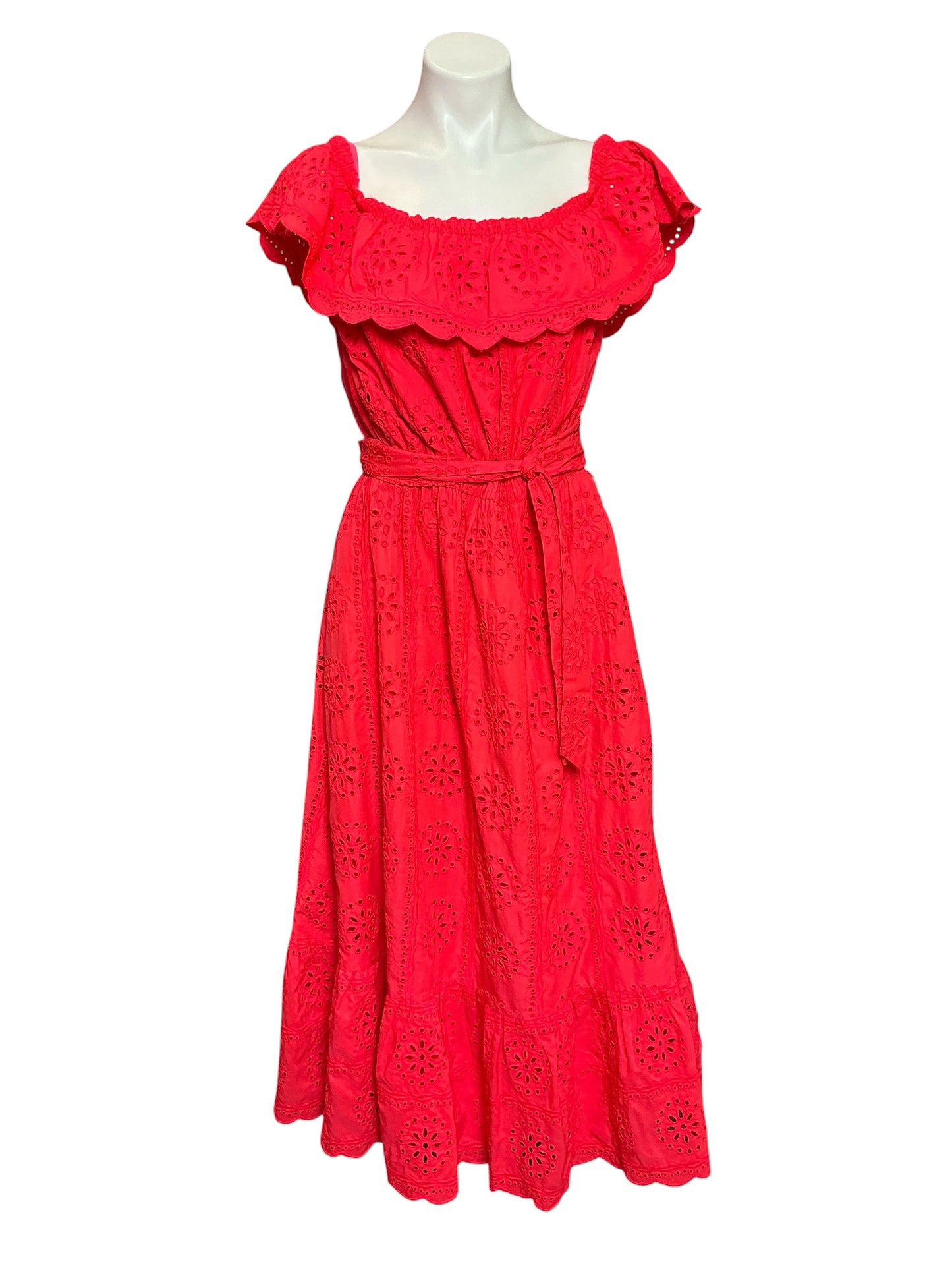 Lilly Pulitzer Liabella Off Shoulder Midi Dress Spicy Coral Sunnyside Eyelet - Size XL