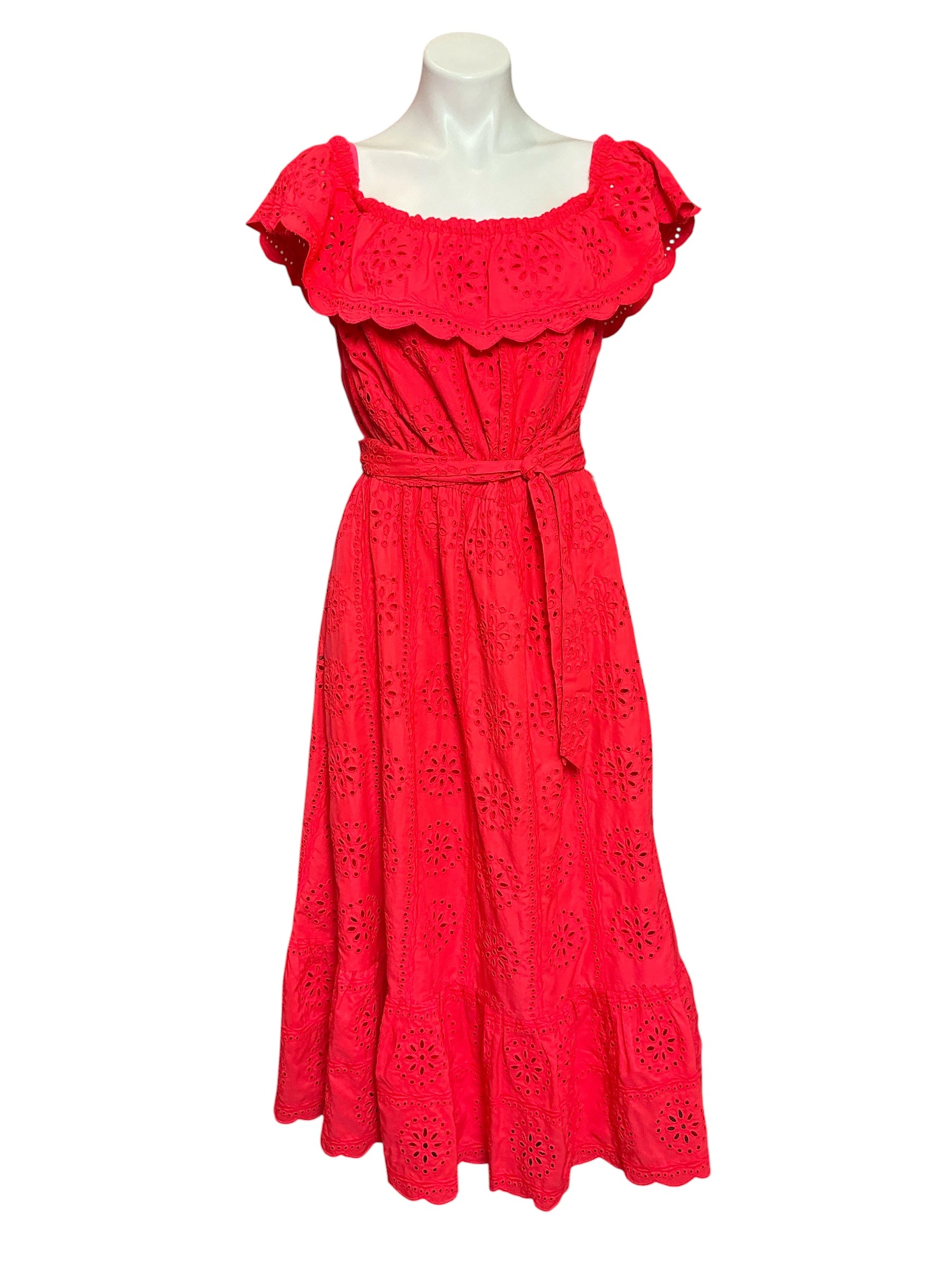 Lilly Pulitzer Liabella Off Shoulder Midi Dress Spicy Coral Sunnyside Eyelet - Size XL