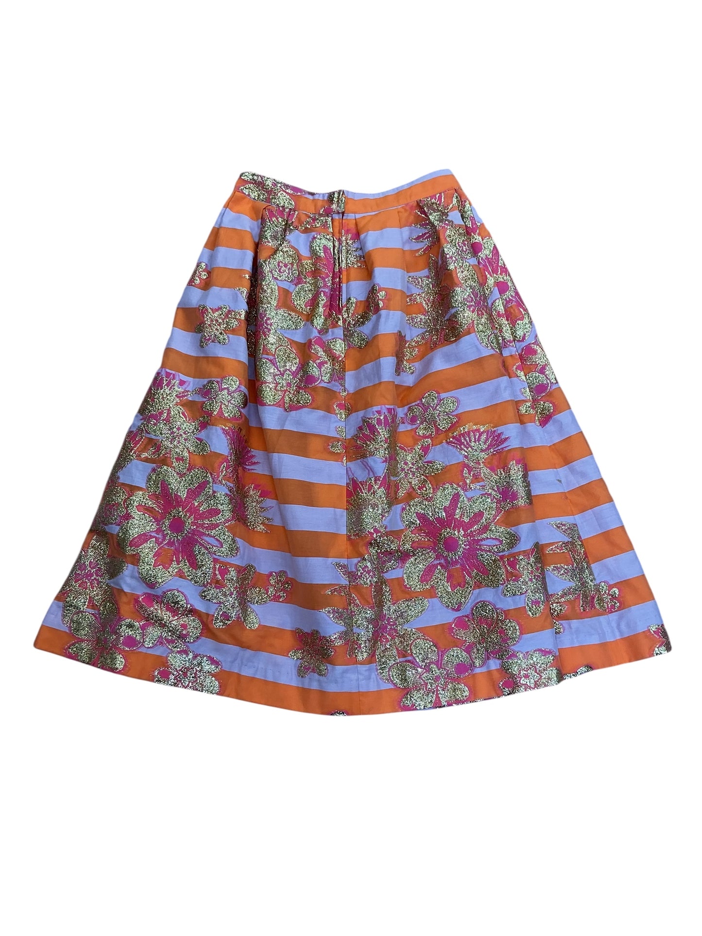 Lilly Pulitzer NWT Lauderdale Midi Skirt Papaya Metallic Floral Stripe - Size 2