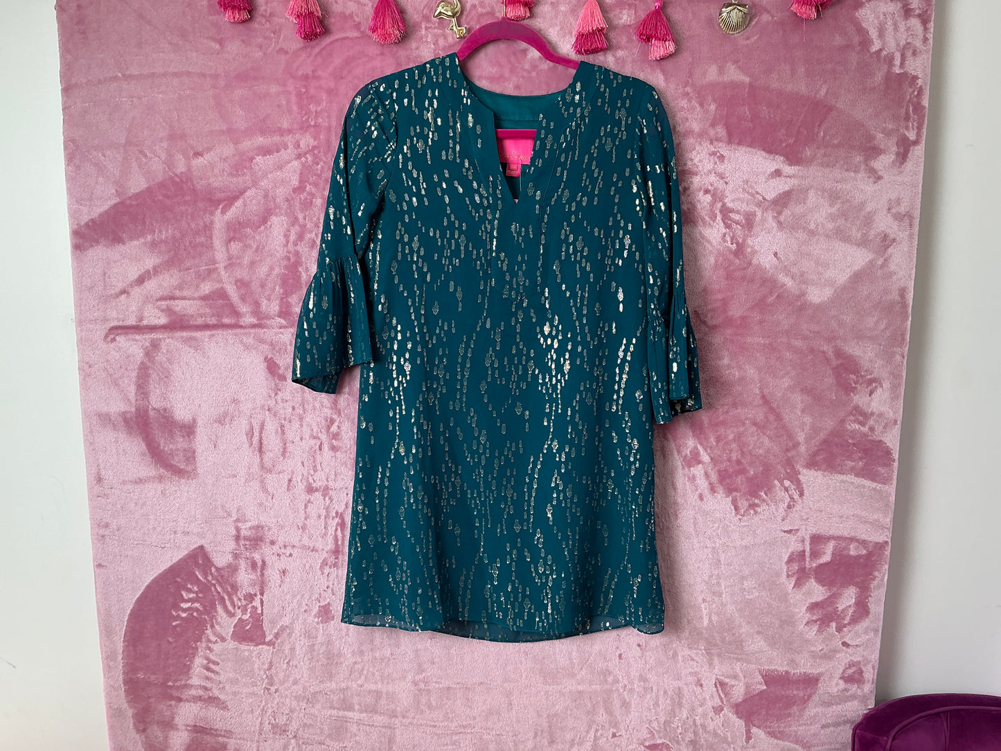 Lilly Pulitzer Elenora Silk Dress - Inky Tidal Fish Clip Chiffon - Size XXS