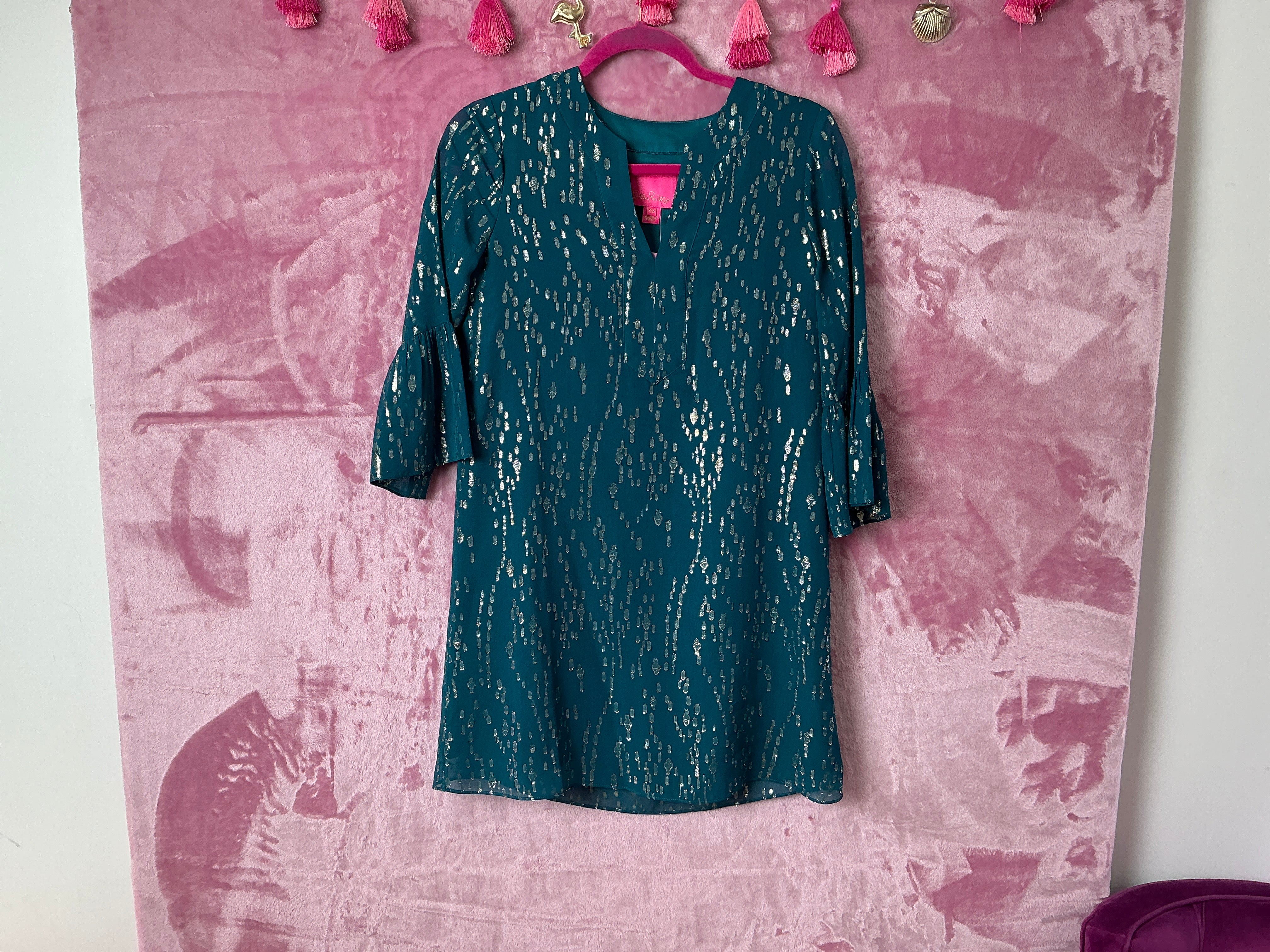 Lilly Pulitzer Elenora Silk Dress - Inky Tidal Fish Clip Chiffon - Size XXS