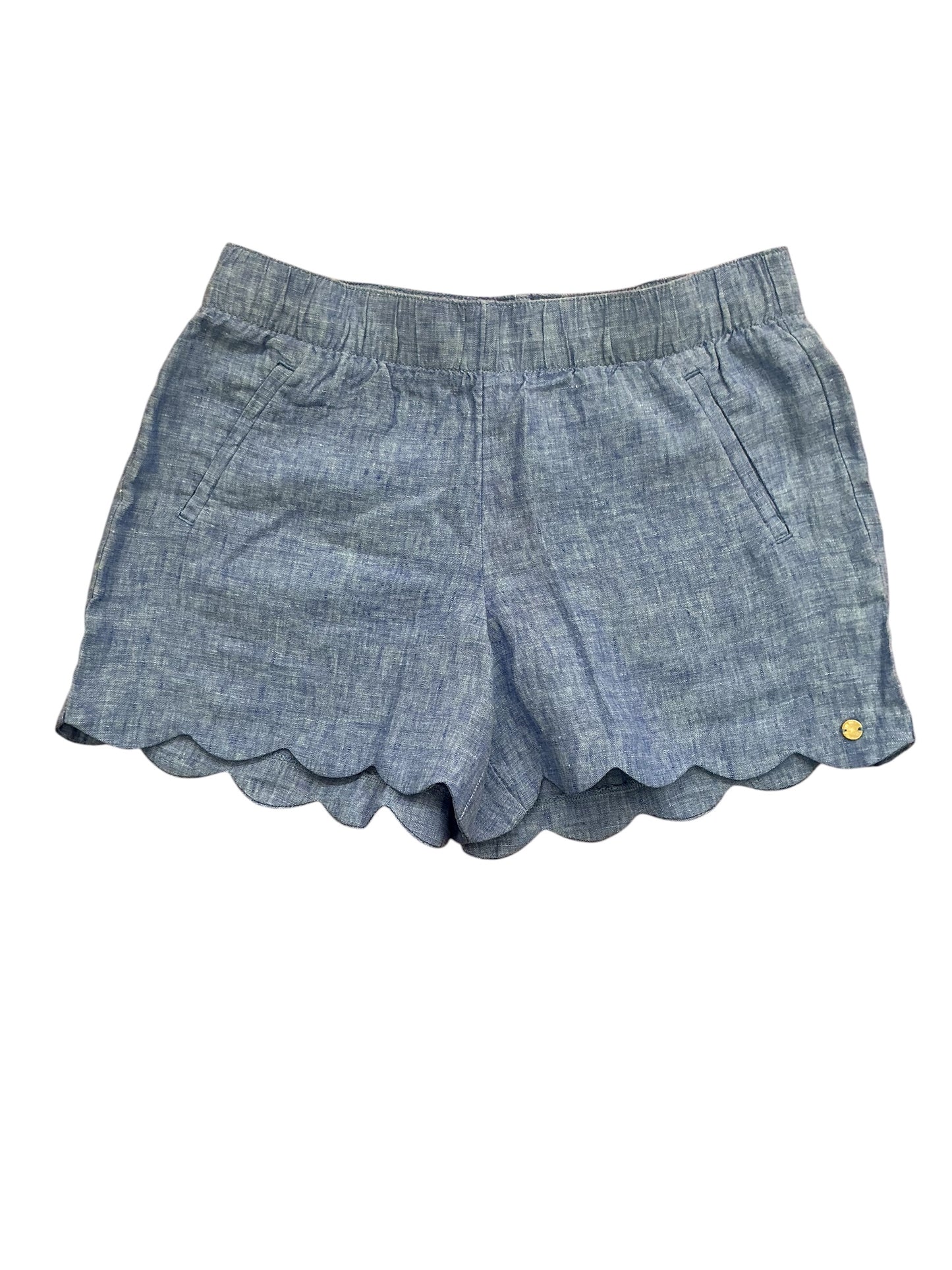 Lilly Pulitzer NWT Brea Linen Scallop Shorts Beckon Blue X Sea Salt Blue - Size M