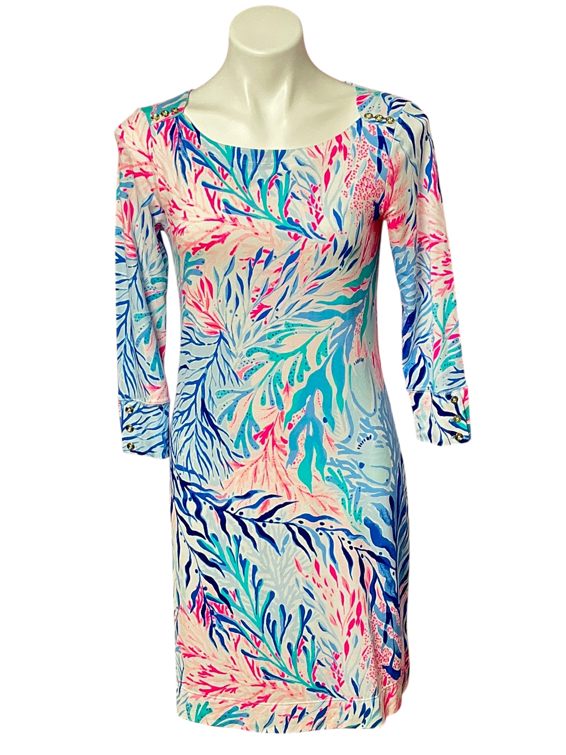 Lilly Pulitzer NWT - UPF 50+ Sophie Dress - Crew Blue Tint Kaleidoscope Coral - Size S