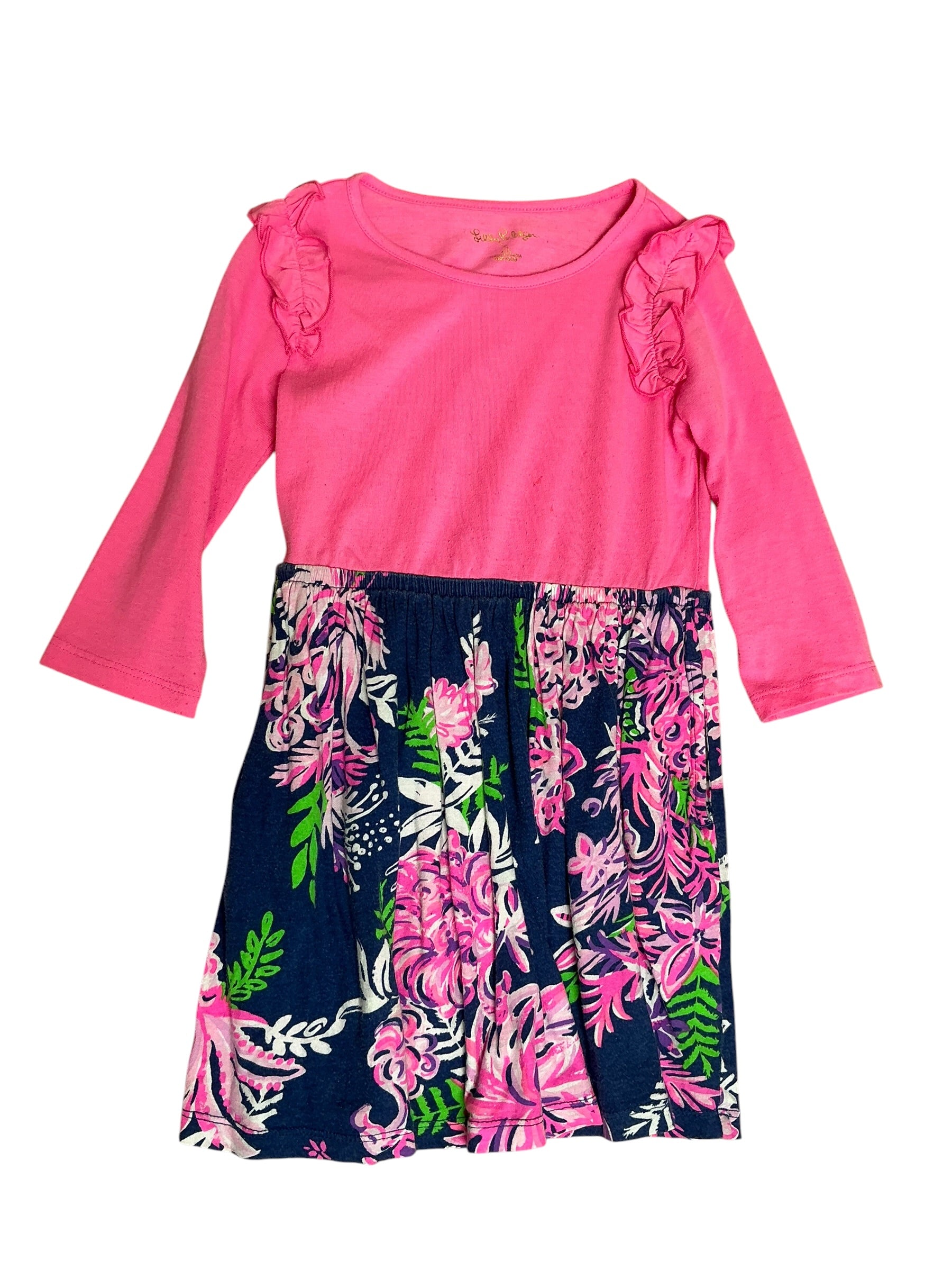 Lilly Pulitzer Girls Kids Kiera Dress Oyster Bay Navy Ruffle Your Feathers - Size S