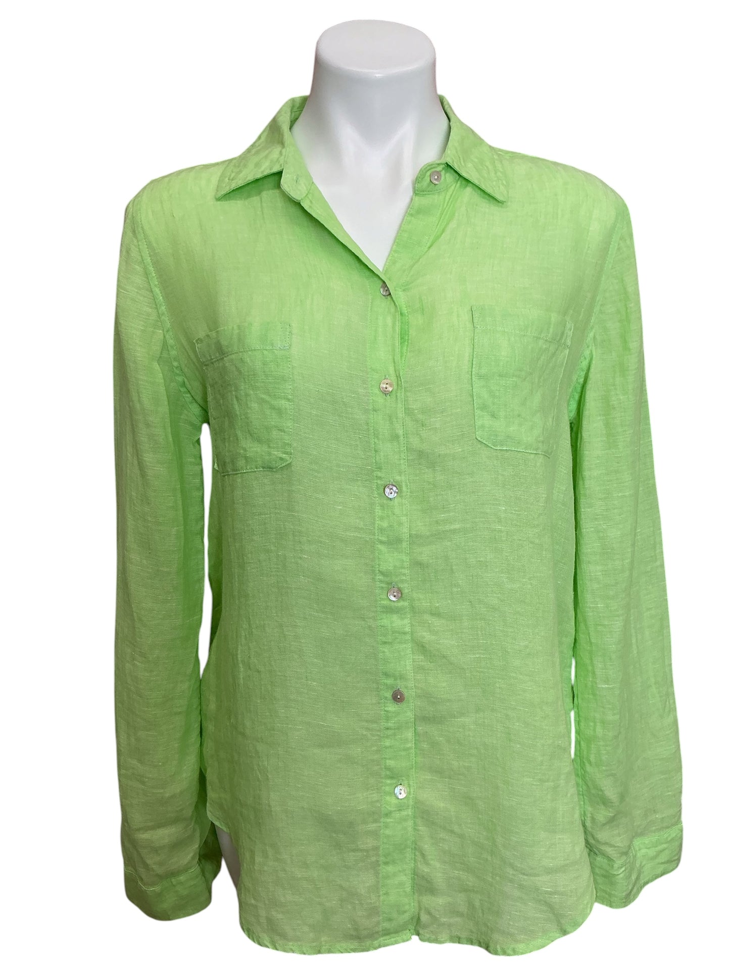 Lilly Pulitzer Sea View Linen Button Down Shirt Lime Zest - Size S