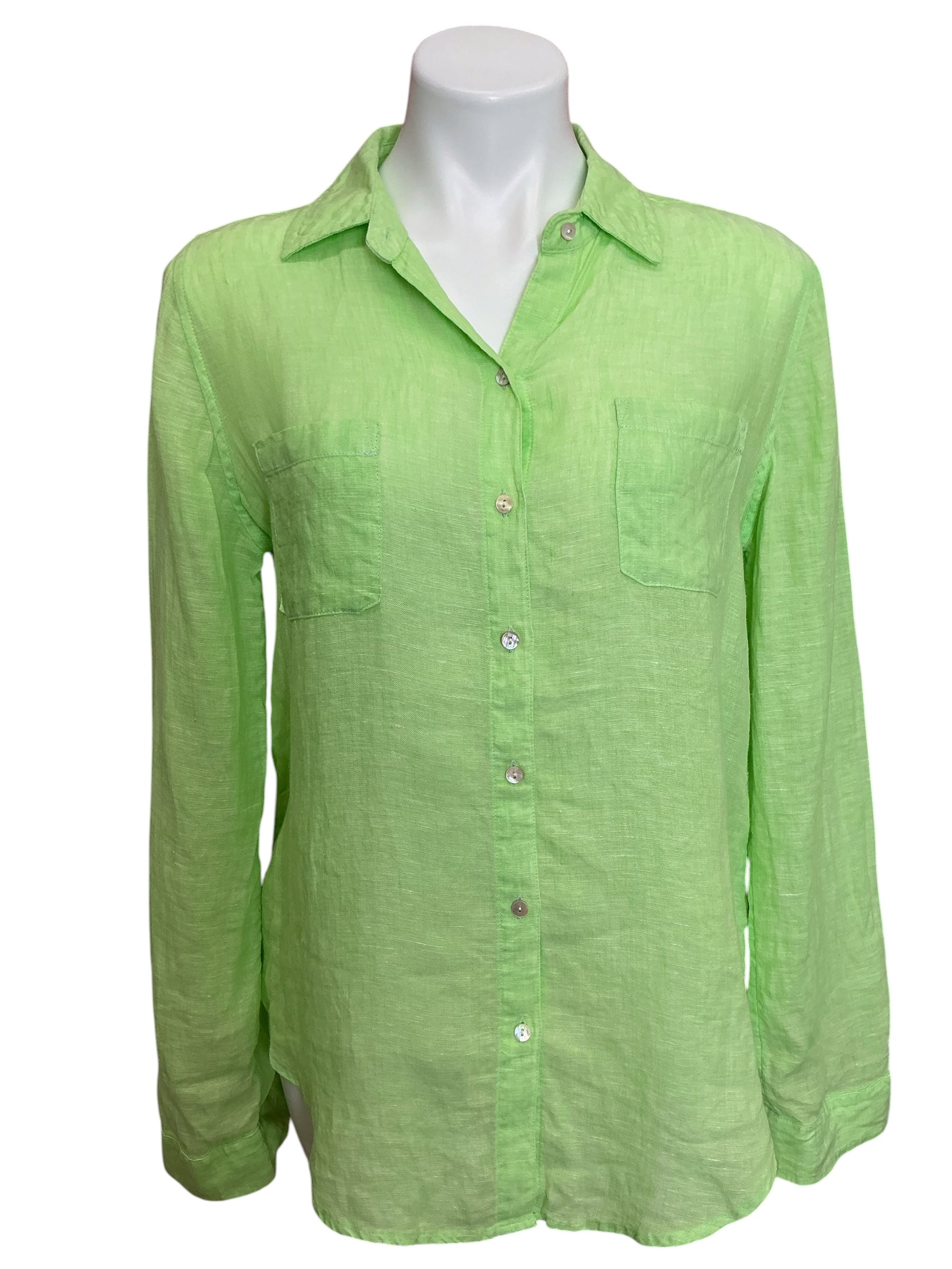 Lilly Pulitzer Sea View Linen Button Down Shirt Lime Zest - Size S