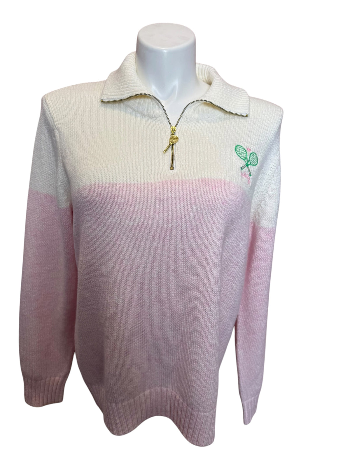 Lilly Pulitzer Dorset Sweater Pastel Confetti Pink On The Court Colorblock - Size XL