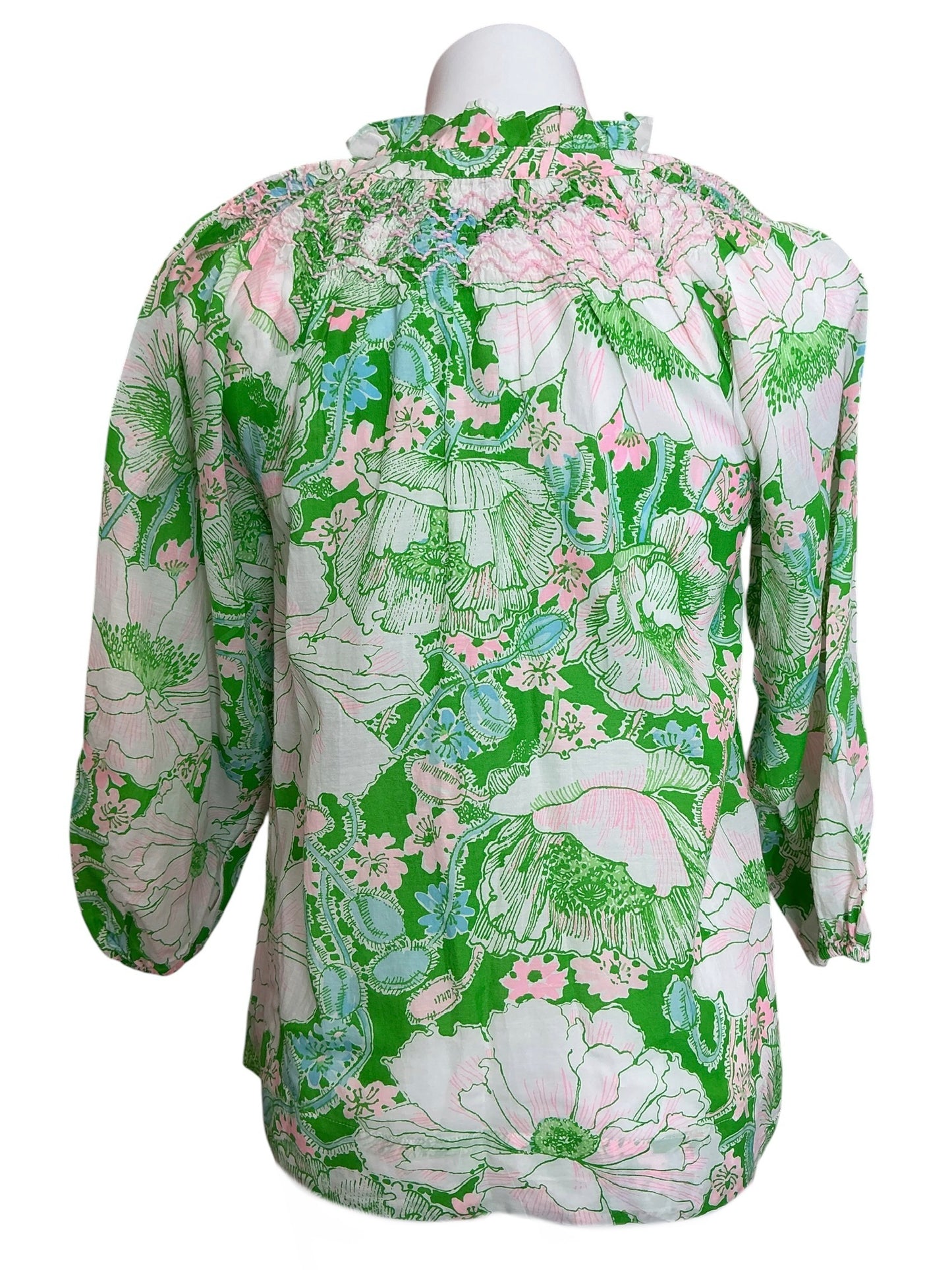Lilly Pulitzer NWT Lourdes 3/4 Sleeve Cotton Top Putting Green Poppyland - Size XS