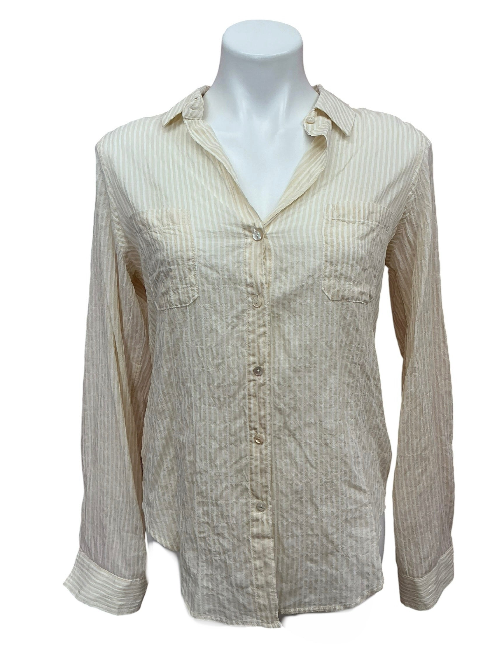 Lilly Pulitzer NWT Sea View Button Down Top Wicker Tan Lightweight Oxford Stripe - Size S