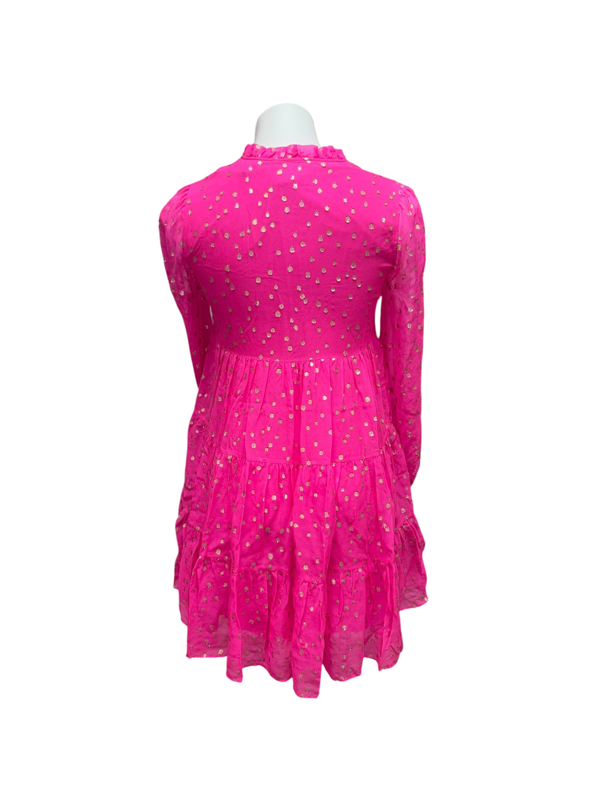 Lilly Pulitzer NWT Sarita Silk Dress Pink Topaz Gold Metallic Silk Clip - Size 00