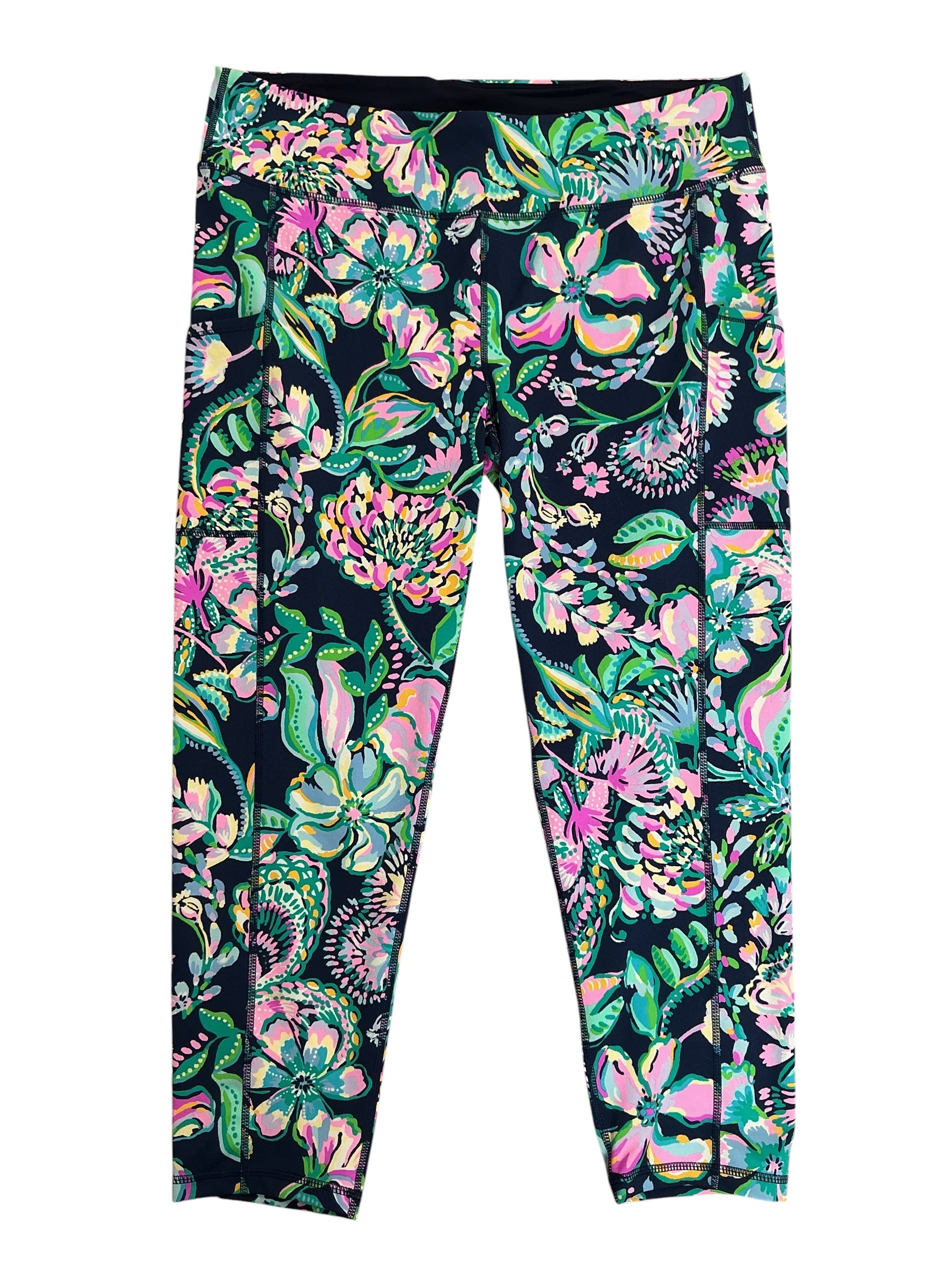 Lilly Pulitzer Luxletic Weekender Midi Leggings High Tide Navy She’s Got Sol - Size XL
