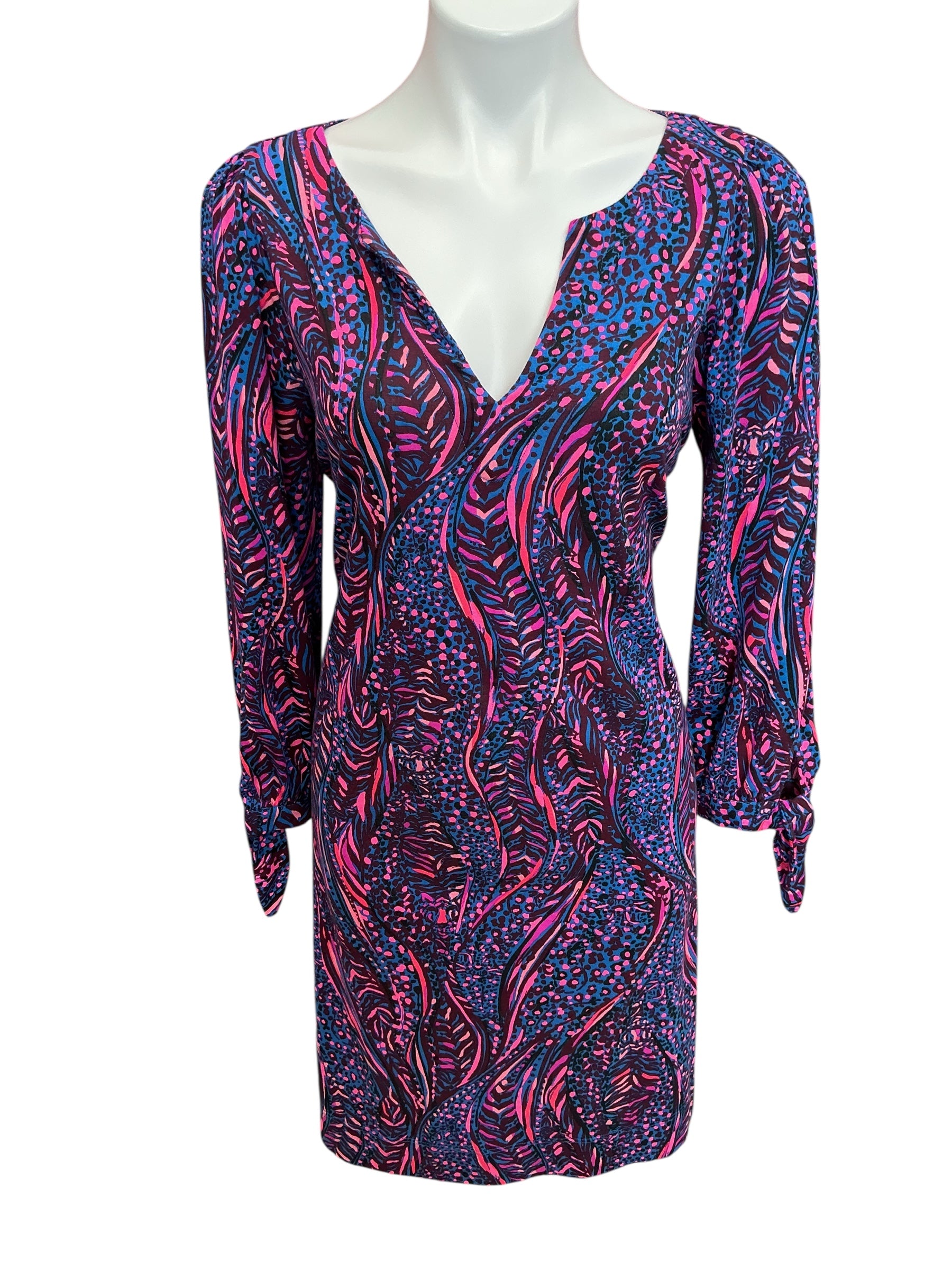 Lilly Pulitzer Cath 3/4 Sleeve Dress Blue Flare Always Pawsitive - Size M