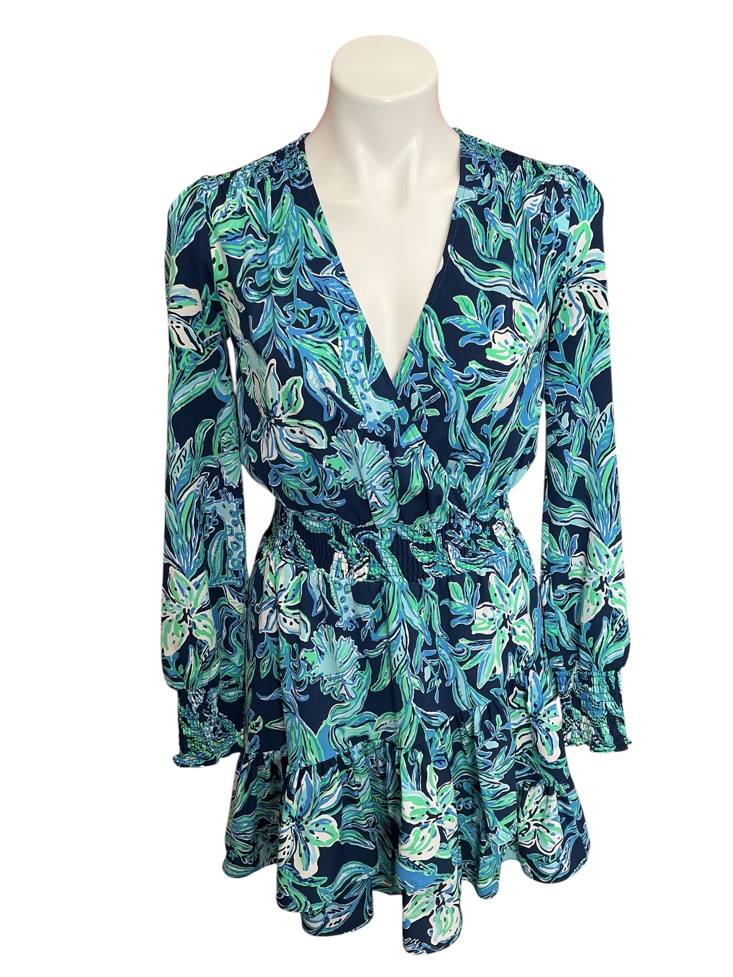 Lilly Pulitzer Cristiana Stretch Dress High Tide Navy Take It Or Leaf It - Size 00