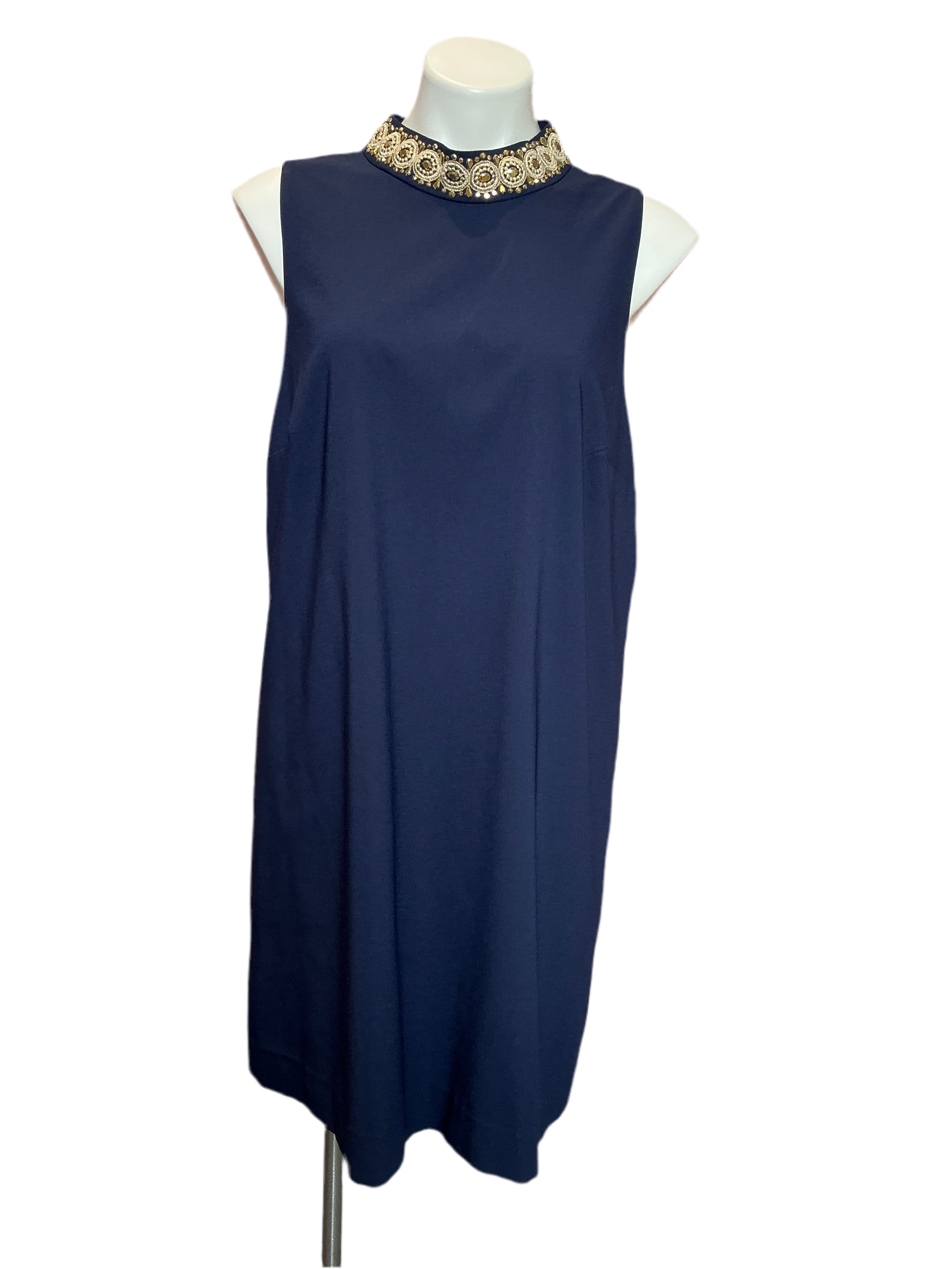 Lilly Pulitzer Brandi Shift Dress Navy Blue Beaded Collar Cutout Event - Size Unsure Approx 14