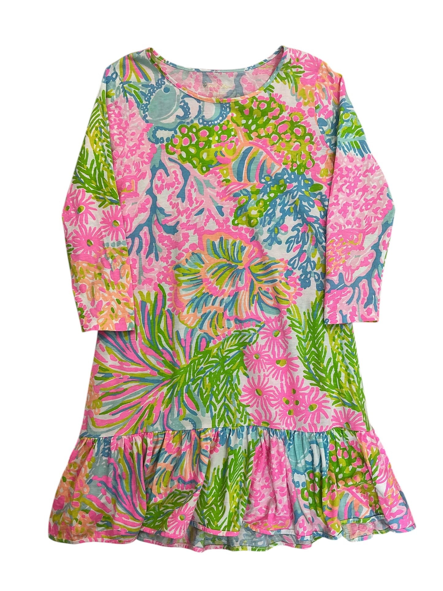 Lilly Pulitzer Girls Kids Mini Jilly Long Sleeve Dress Good Reef - Size XL 12-14