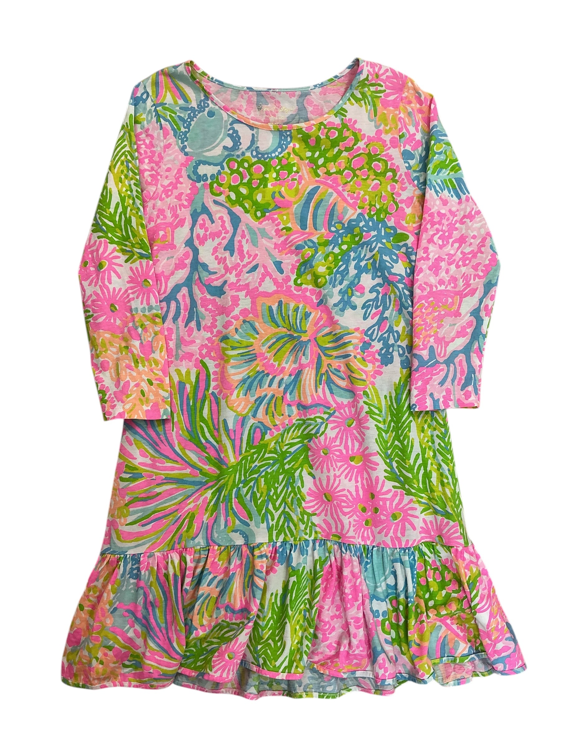 Lilly Pulitzer Girls Kids Mini Jilly Long Sleeve Dress Good Reef - Size XL 12-14