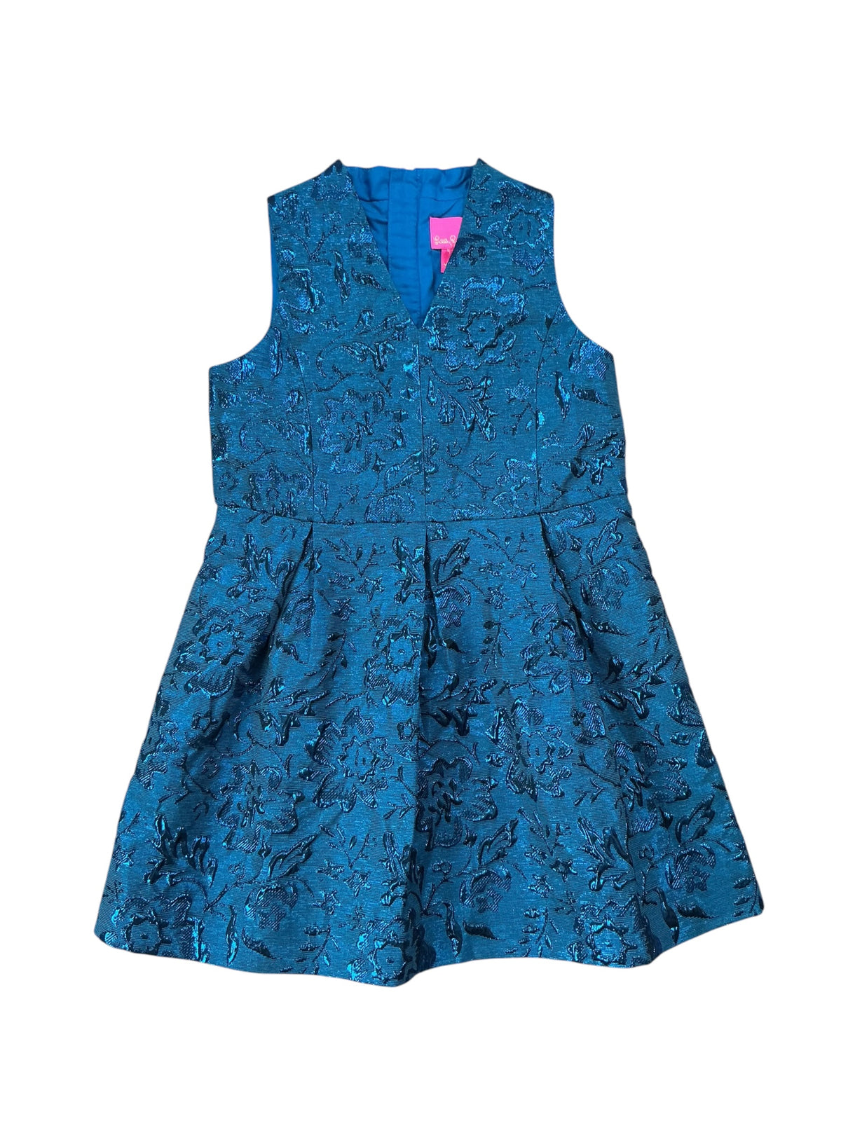 Lilly Pulitzer Girls Mini Tanlee Dress Teal Bay Blooming Brocade - Size 6