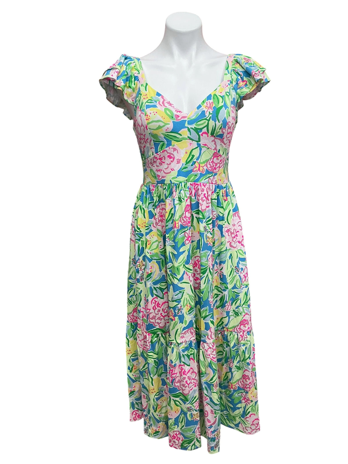 Lilly Pulitzer Bayleigh Flutter Sleeve Midi Dress Multi Grove Garden - Size 6
