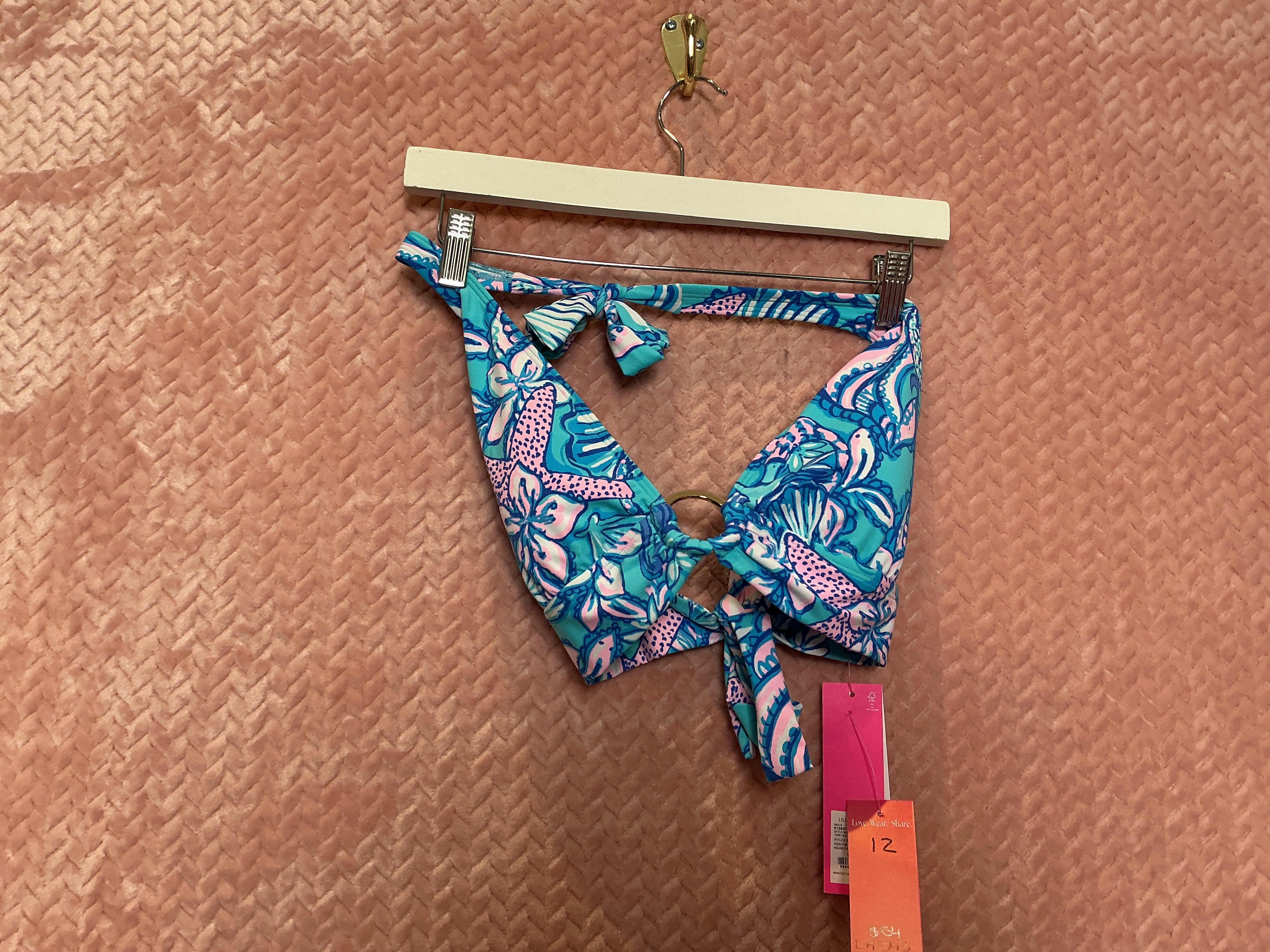 Lilly Pulitzer NWT Tosby Bikini Top Amalfi Blue Sound The Sirens - Size 12