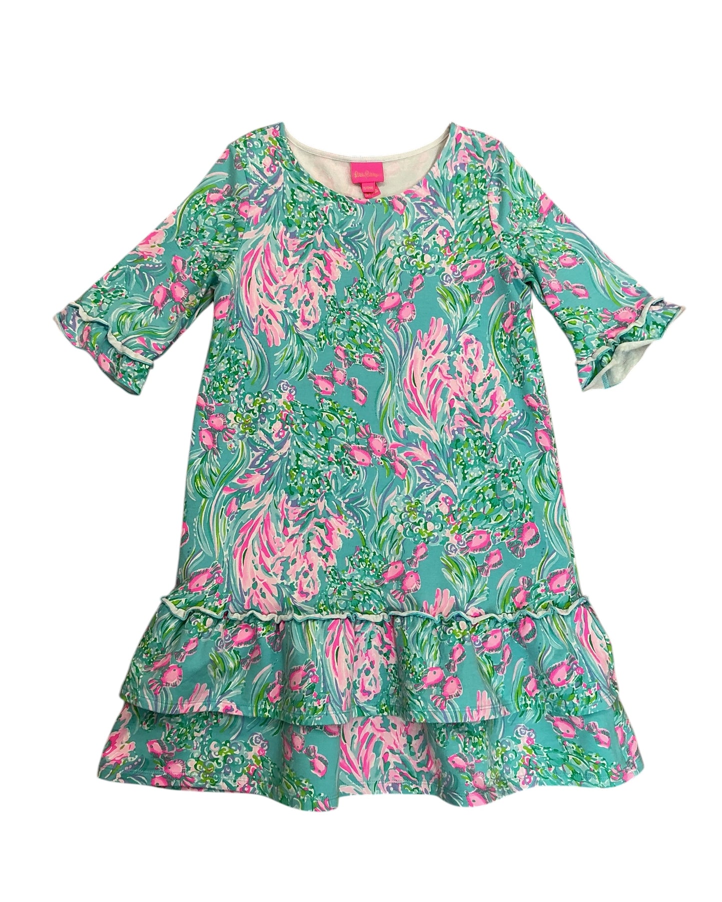 Lilly Pulitzer Girls Kids Kailyn Dress Amalfi Blue Best Fishes - Size XL 12-14