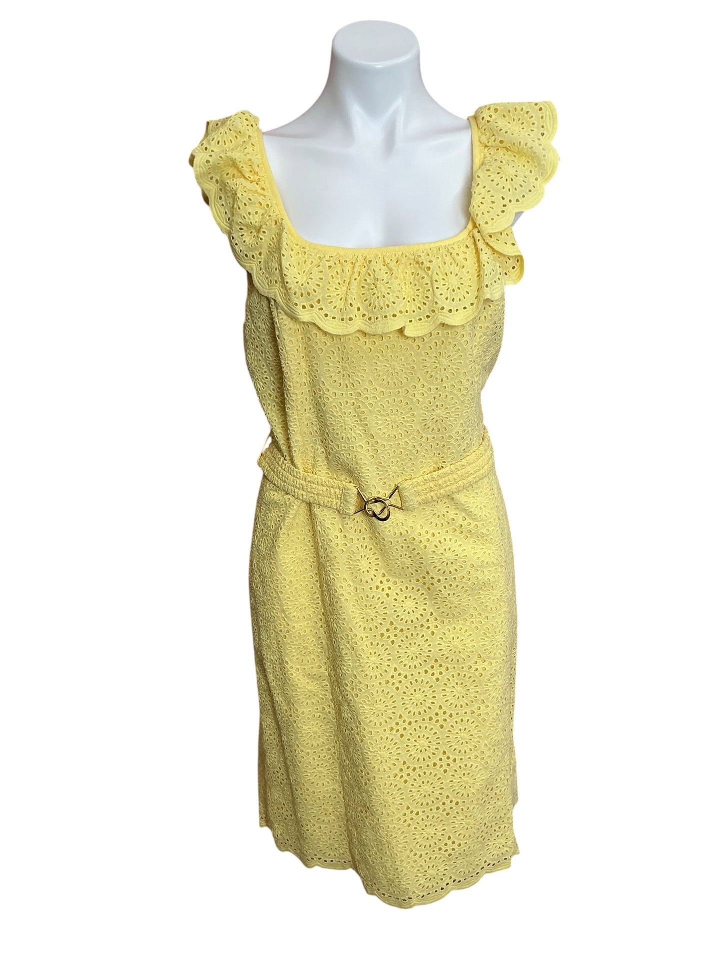 Lilly Pulitzer Ryann Eyelet Shift Dress Finch Yellow Crème Fraiche Kaleidoscope Eyelet - Size 16