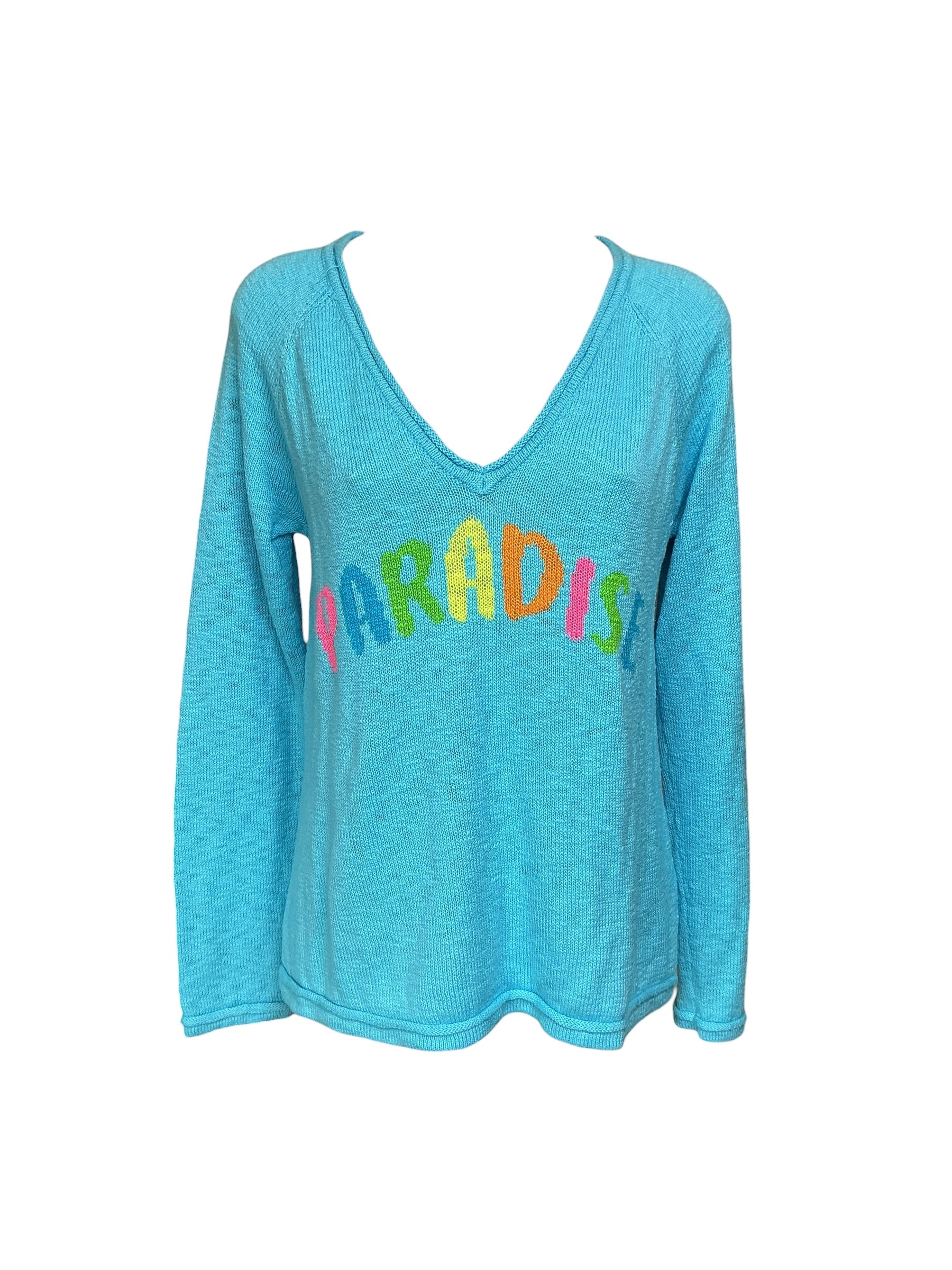 Lilly Pulitzer Danette V-Neck Sweater - Seabreeze Blue Paradise - Size S
