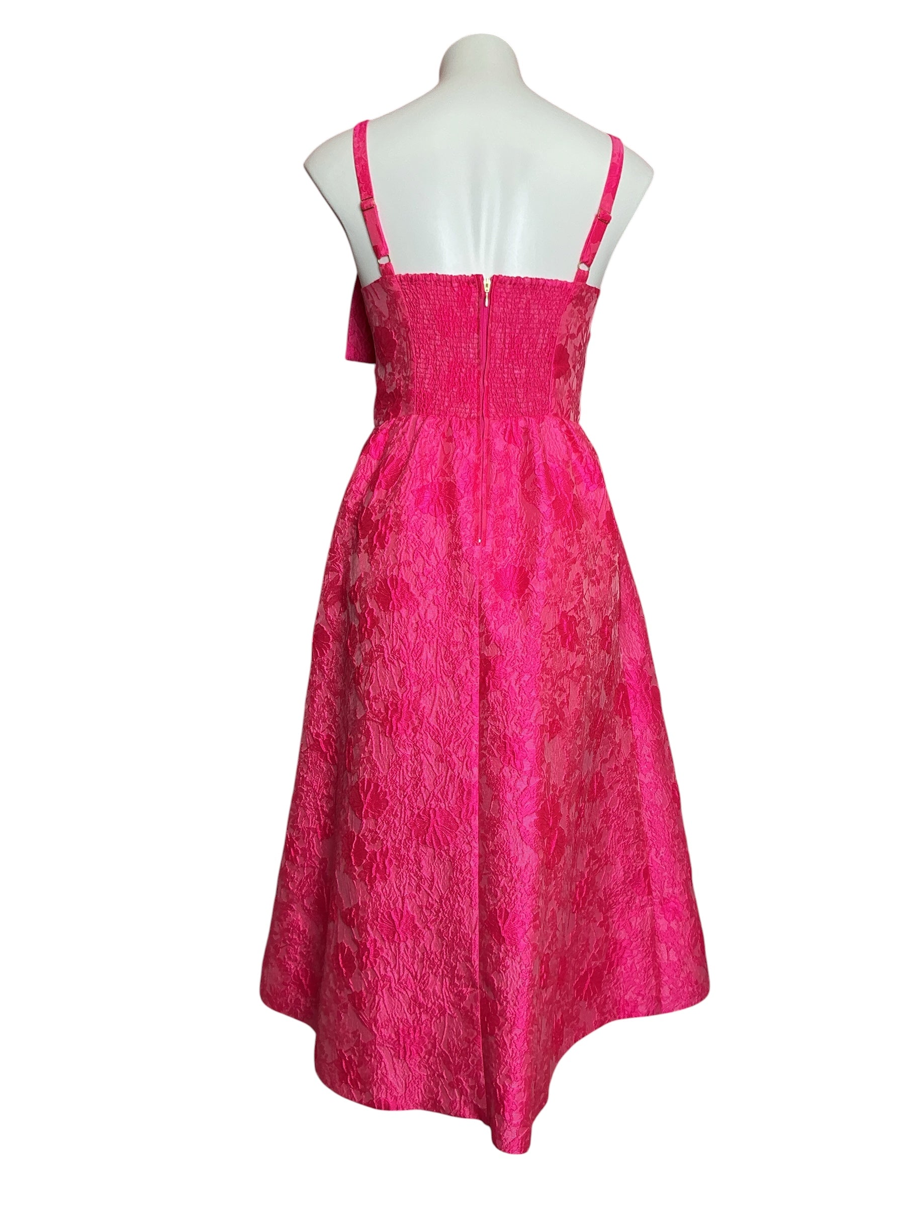 Lilly Pulitzer NWT Ellara Jacquard Midi Bow Dress Passion Fruit Pink Leaf An Impression Jacquard - Size 2