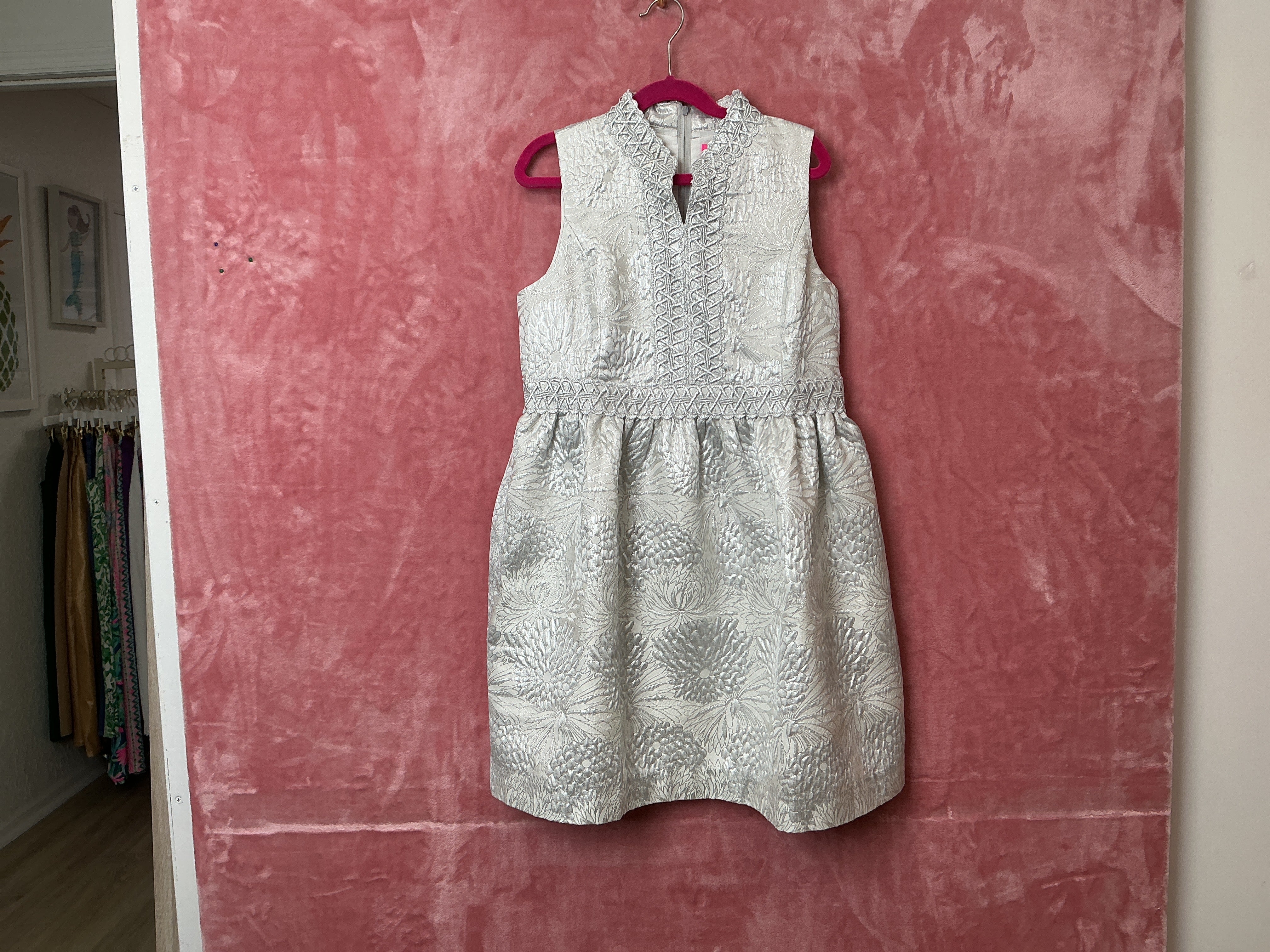 Lilly Pulitzer NWT Mini Franci Dress Seaside Grey Full Bloom Brocade - Size 14 Girls