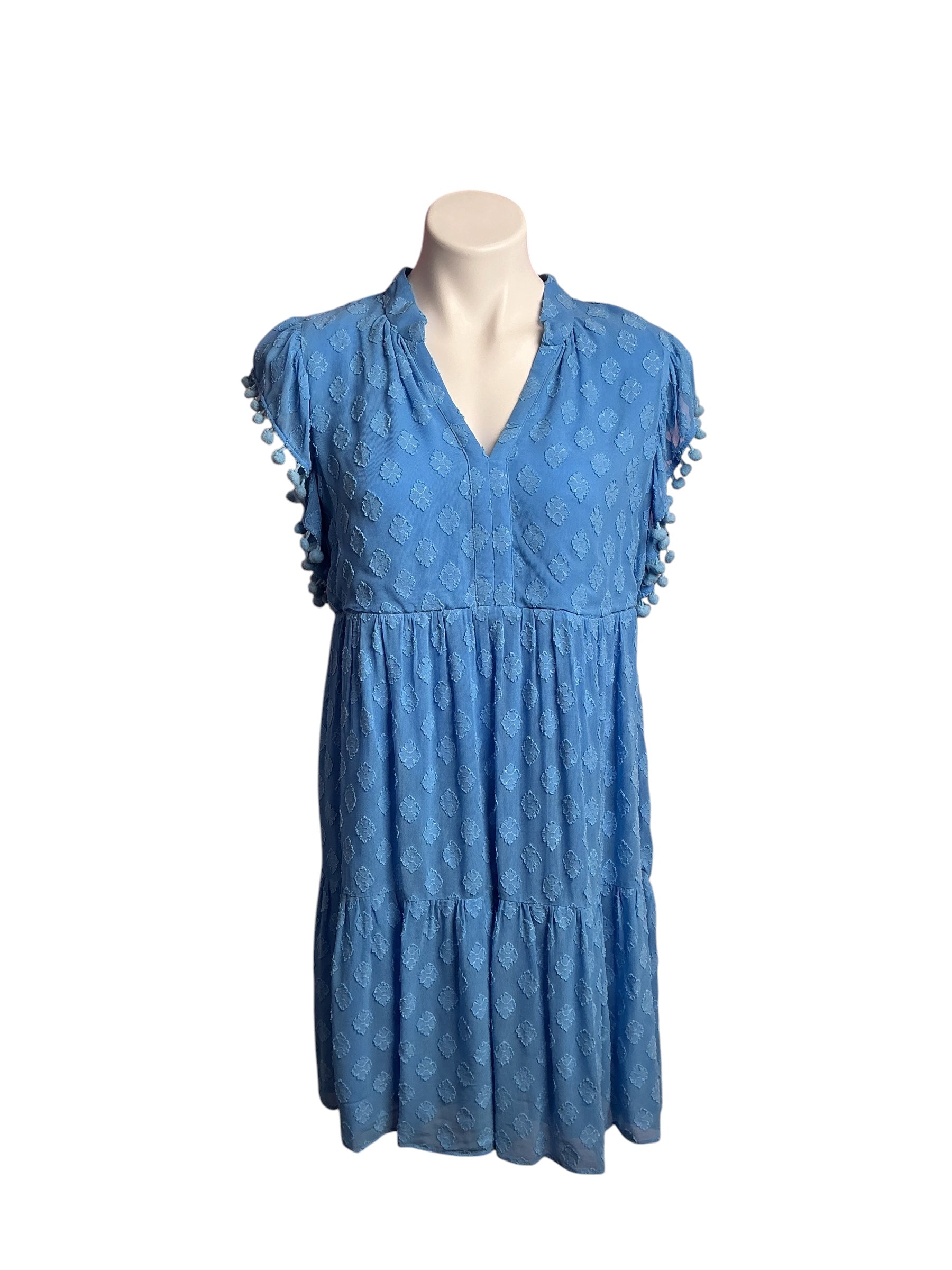 Lilly Pulitzer- Arleah Pom-Pom Mini Dress Blue Thistle Daiquiri Ditsy Clip Size 6