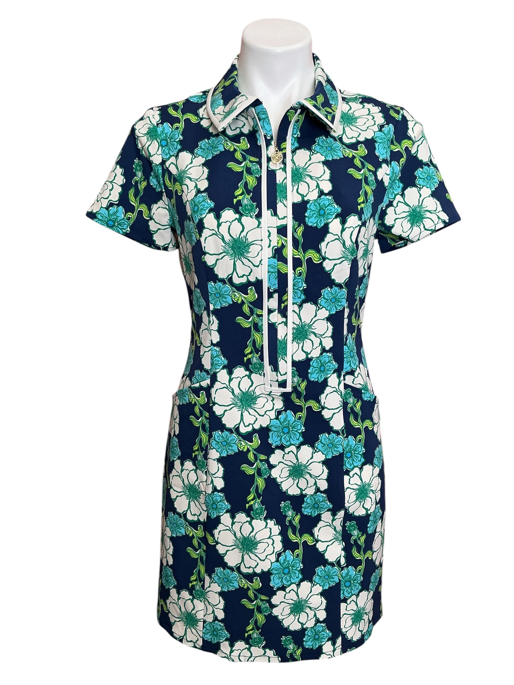 Lilly Pulitzer NWT Kathy Short Sleeve Dress UPF 50+ Low Tide Navy Go Big Golf - Size 6