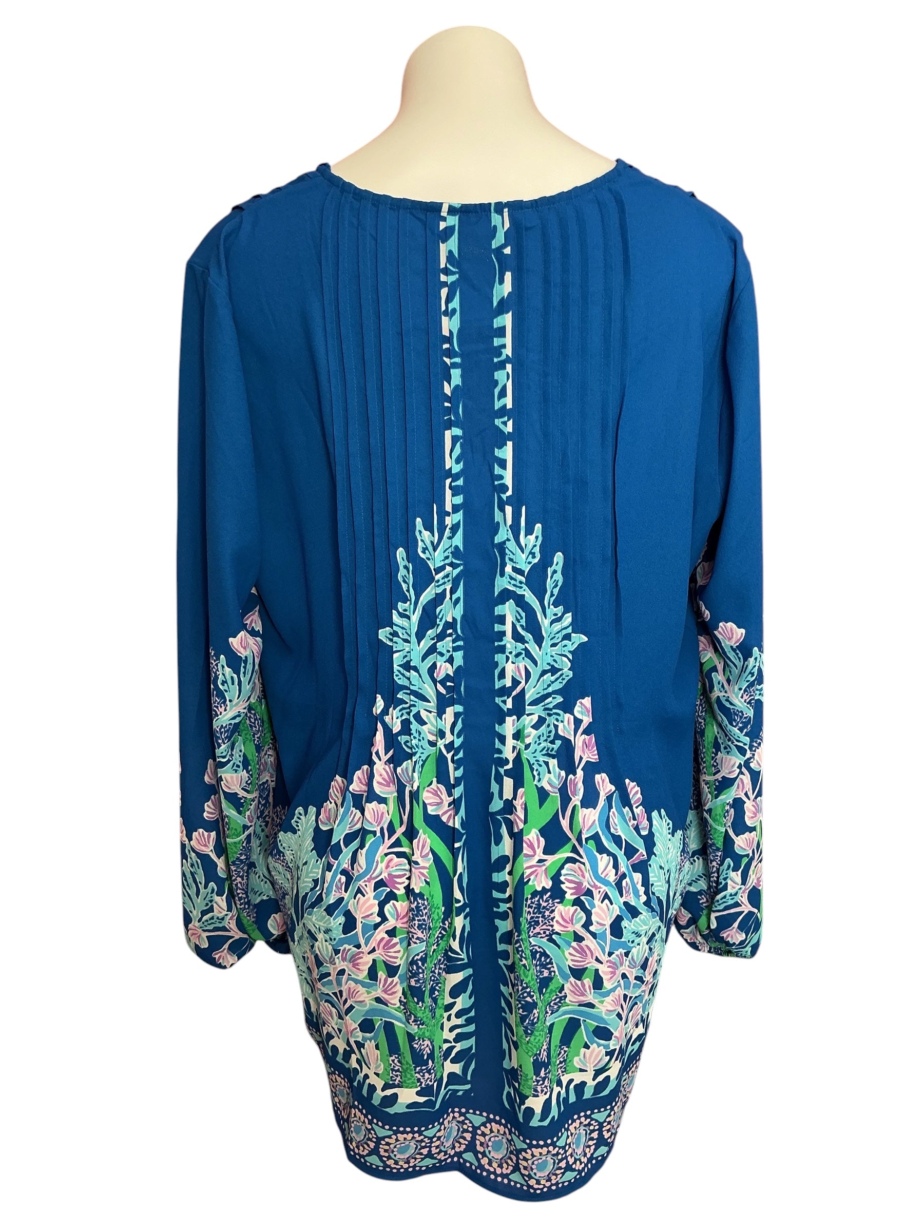 Lilly Pulitzer Marilina Long Sleeve Tunic Top Barton Blue Seacret Escape Engineered - Size XL
