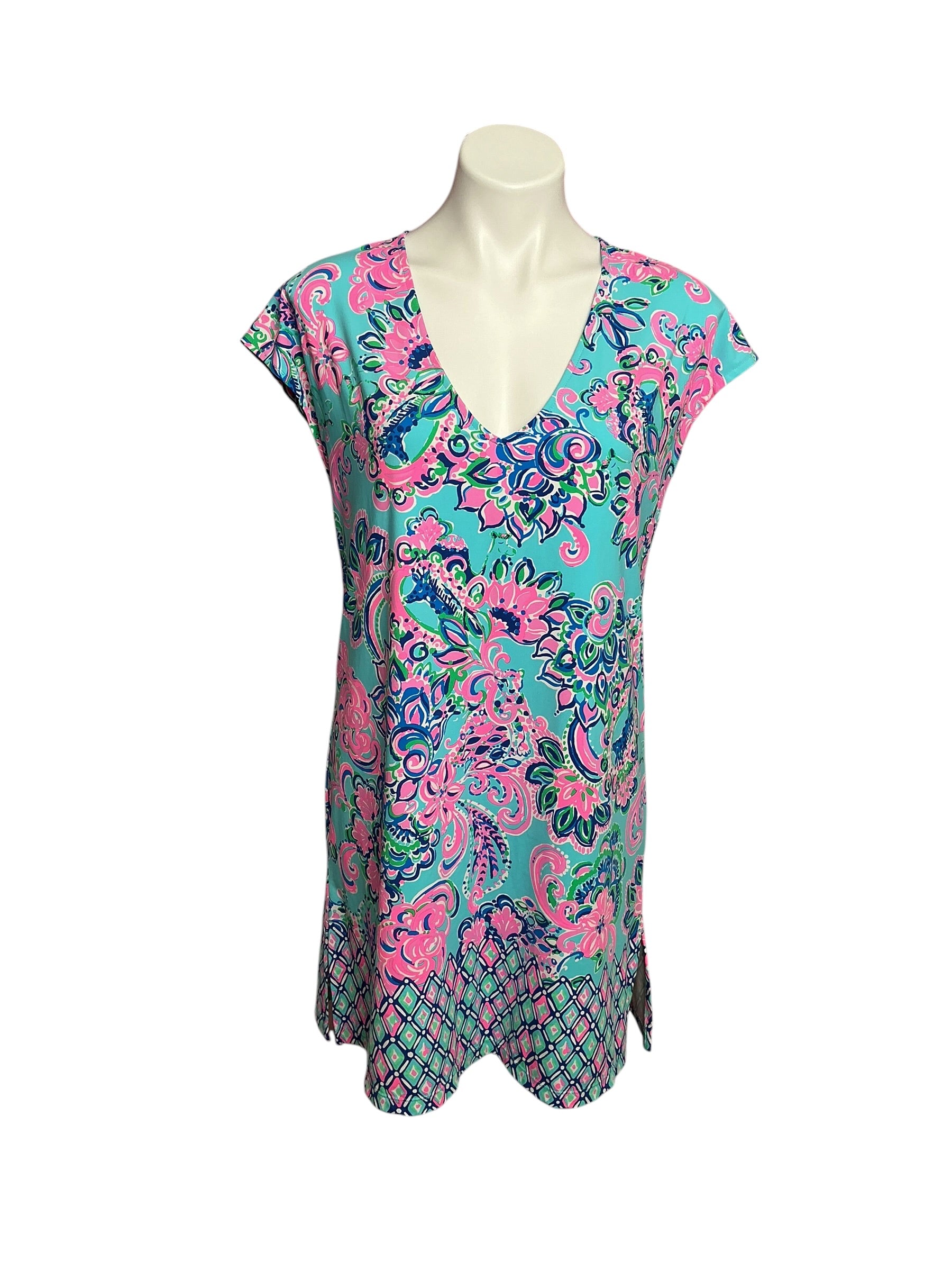 Lilly Pulitzer Talli V-Neck Cover-Up Blue Horizon Jungle Sunrise Engineered - Size M