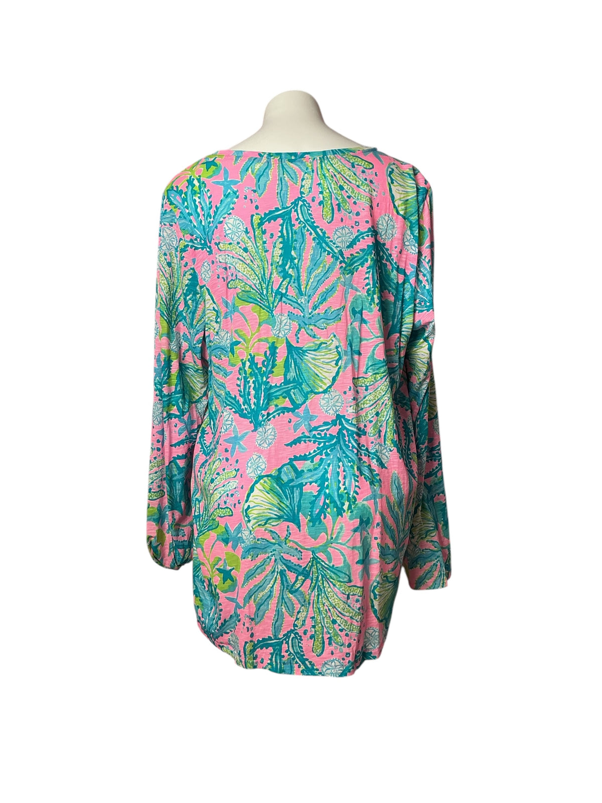 Lilly Pulitzer Etta Long Sleeve V-Neck Top Multi Bermudaful - Size XXL