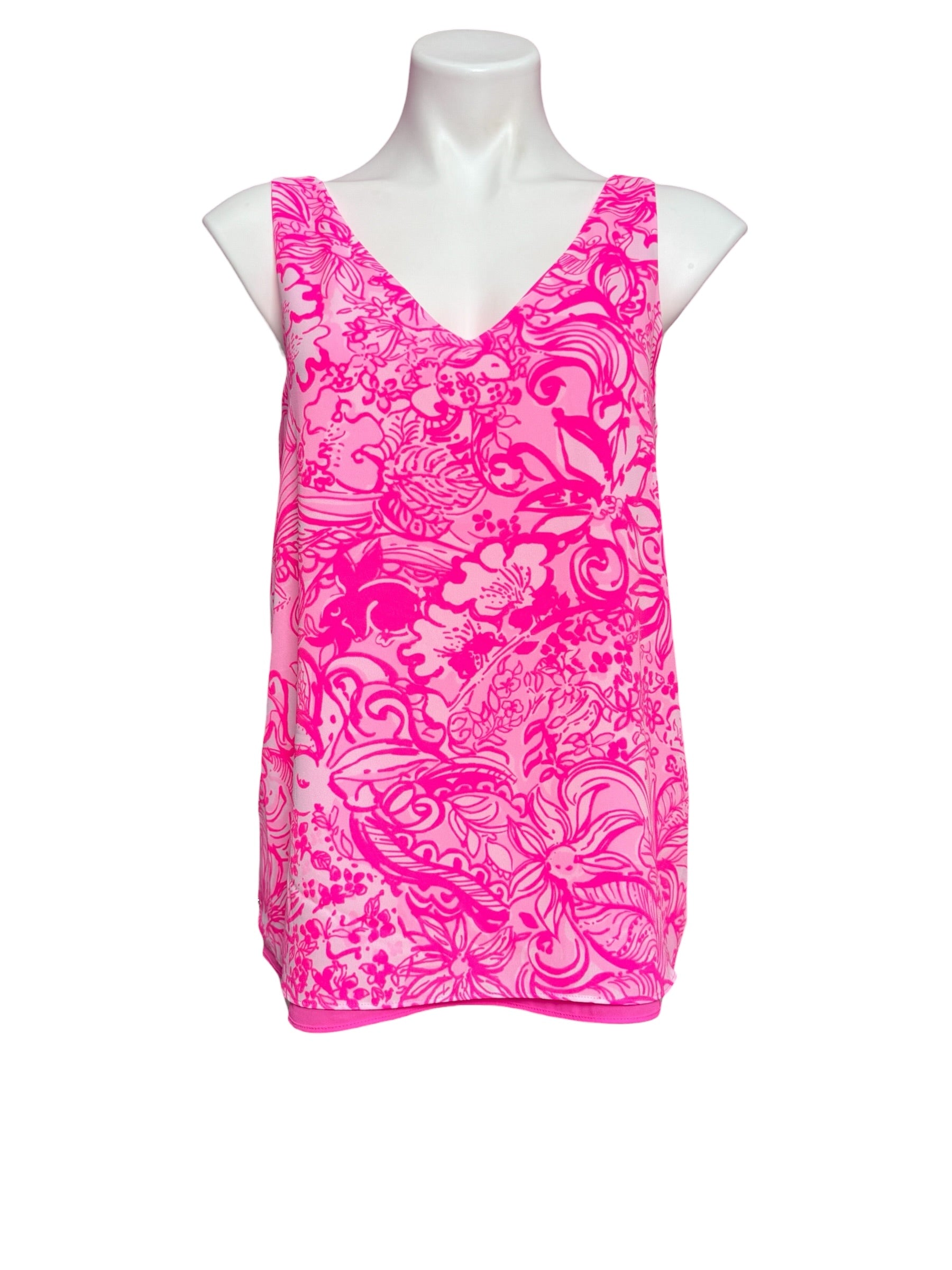 Lilly Pulitzer Florin Reversible V-Neck, Punk Tropics Tint- Bunny Hop Size S