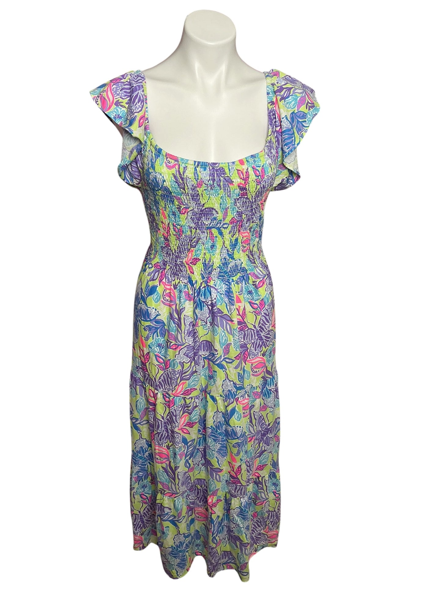 Lilly Pulitzer Jilly Smocked Midi Dress Dew Drop Stay Fly - Size XL