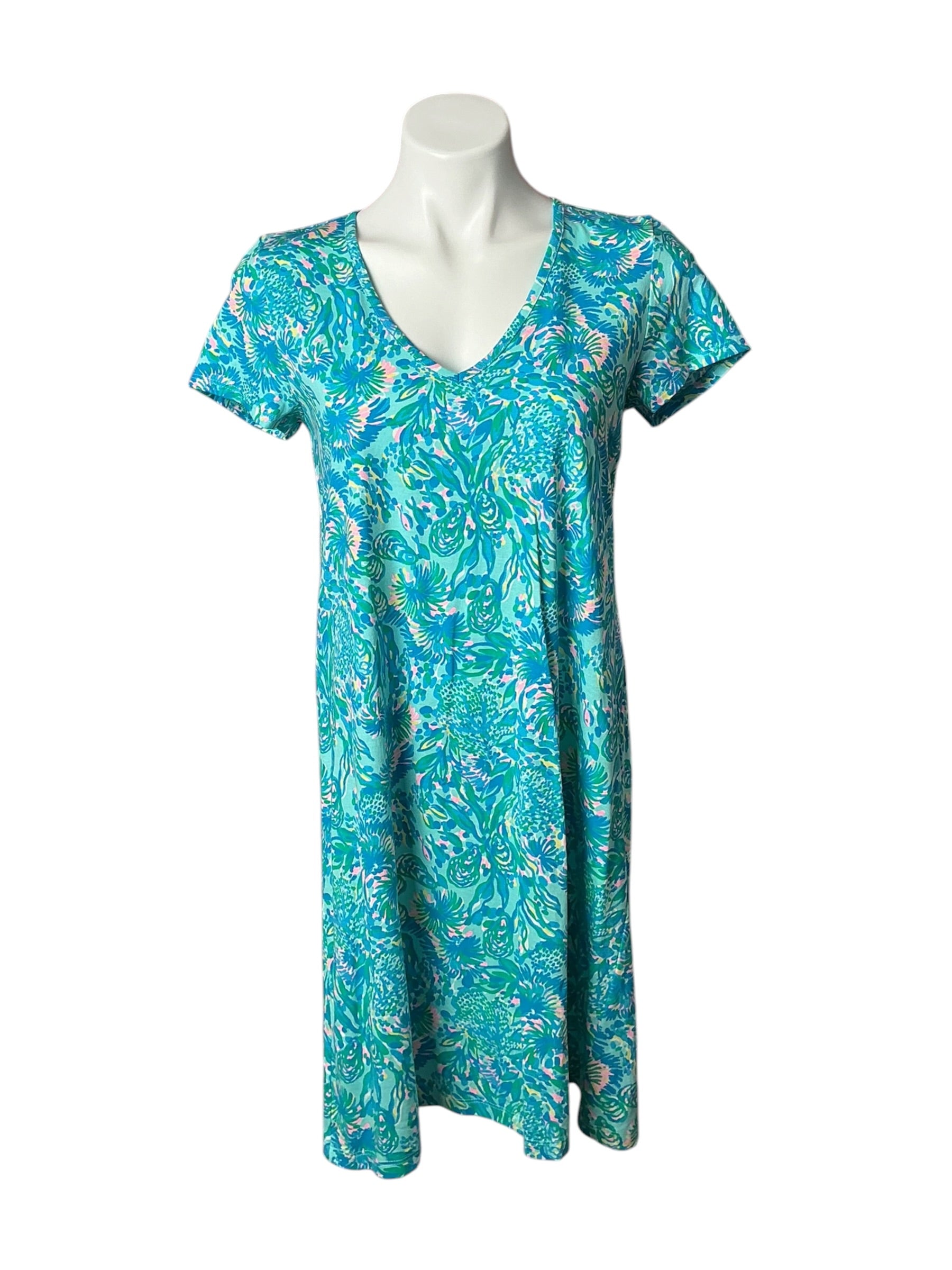 Lilly Pulitzer Etta V Neck T-Shirt Dress Coral of the Story - Size S