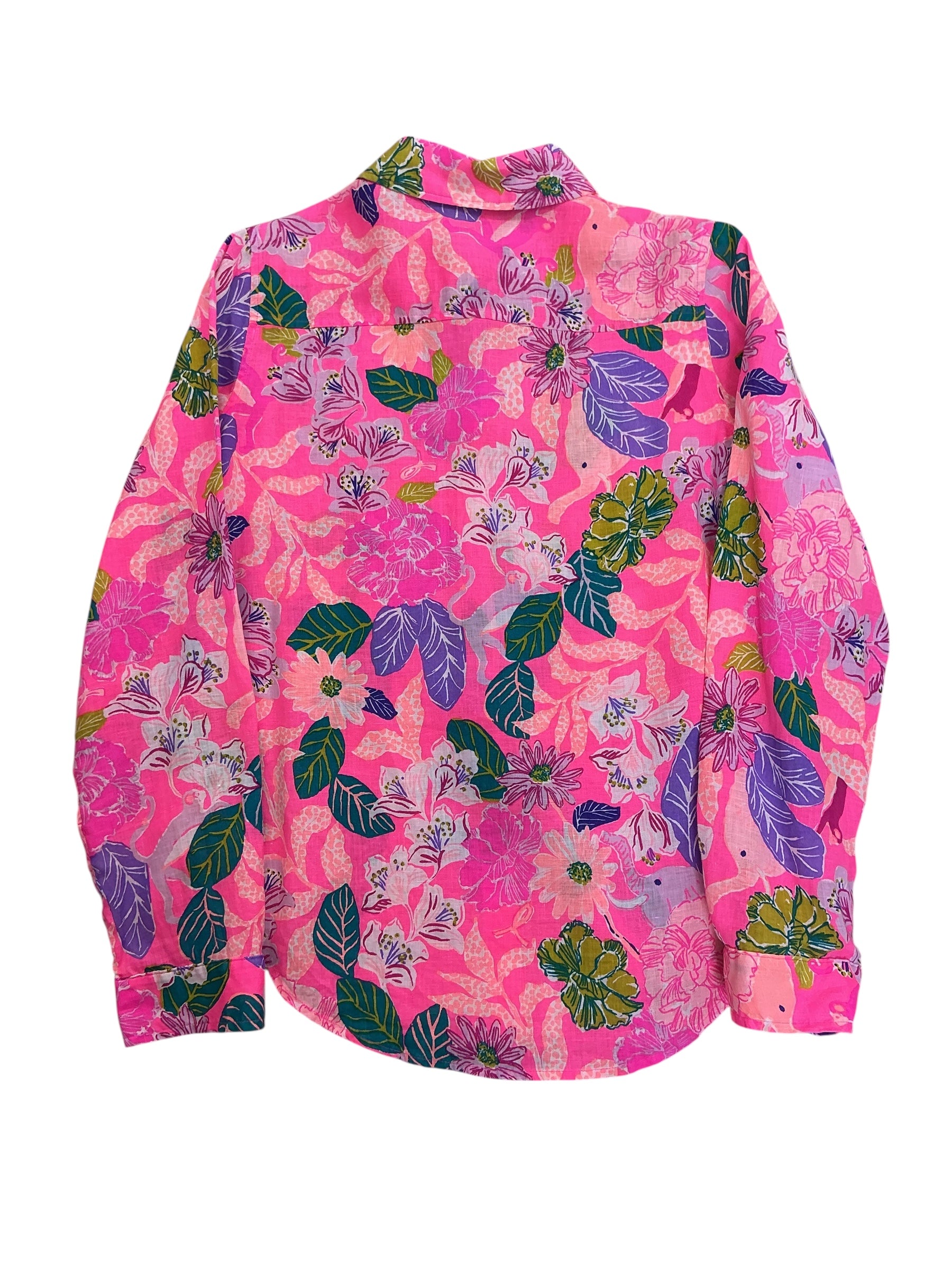 Lilly Pulitzer Sea View Linen Button-Down Top Pink Isle Best Of Friends - Size XS