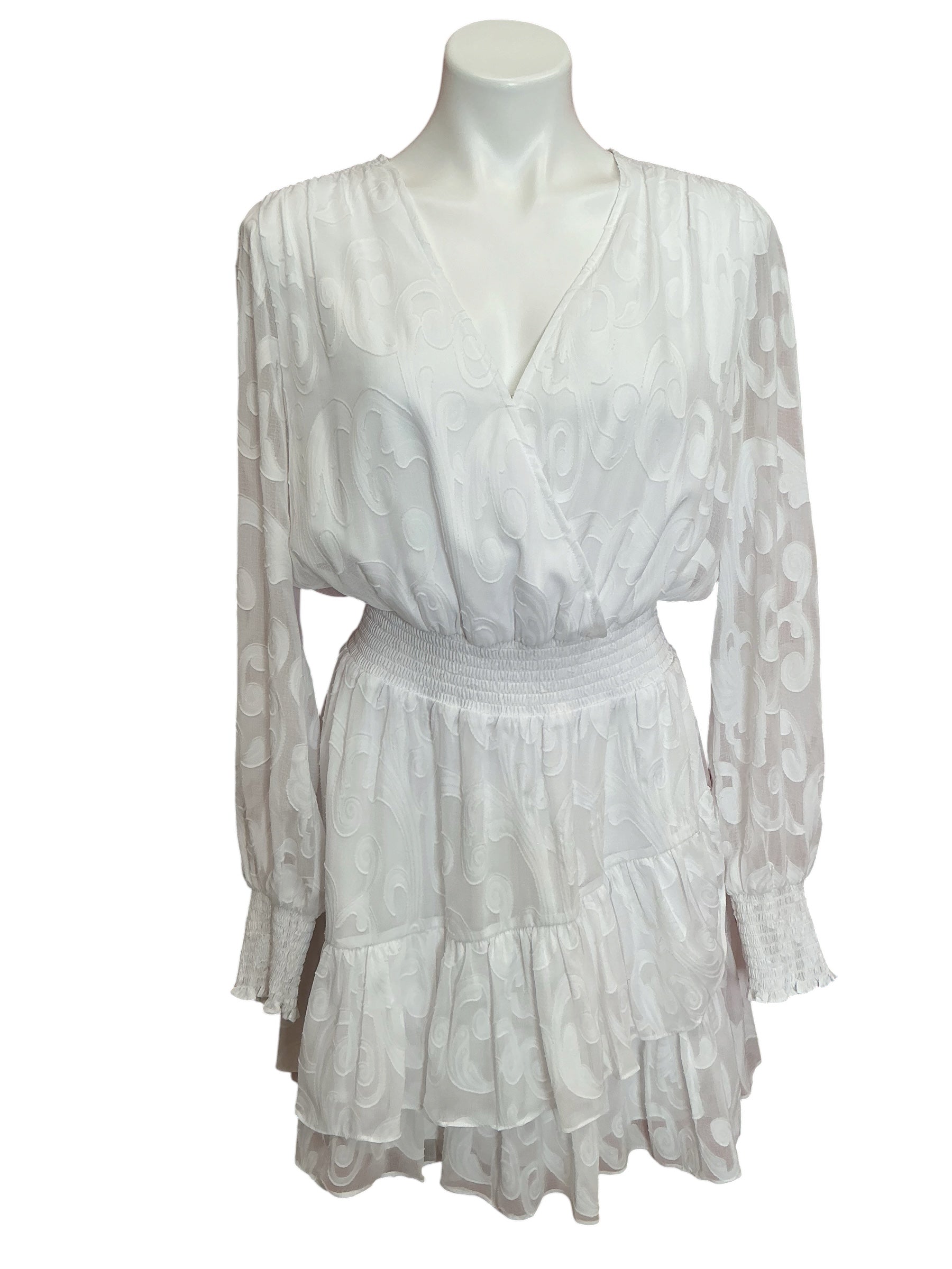 Lilly Pulitzer Cristiana Long Sleeve Dress Resort White Poly Crepe Swirl Clip - Size 10