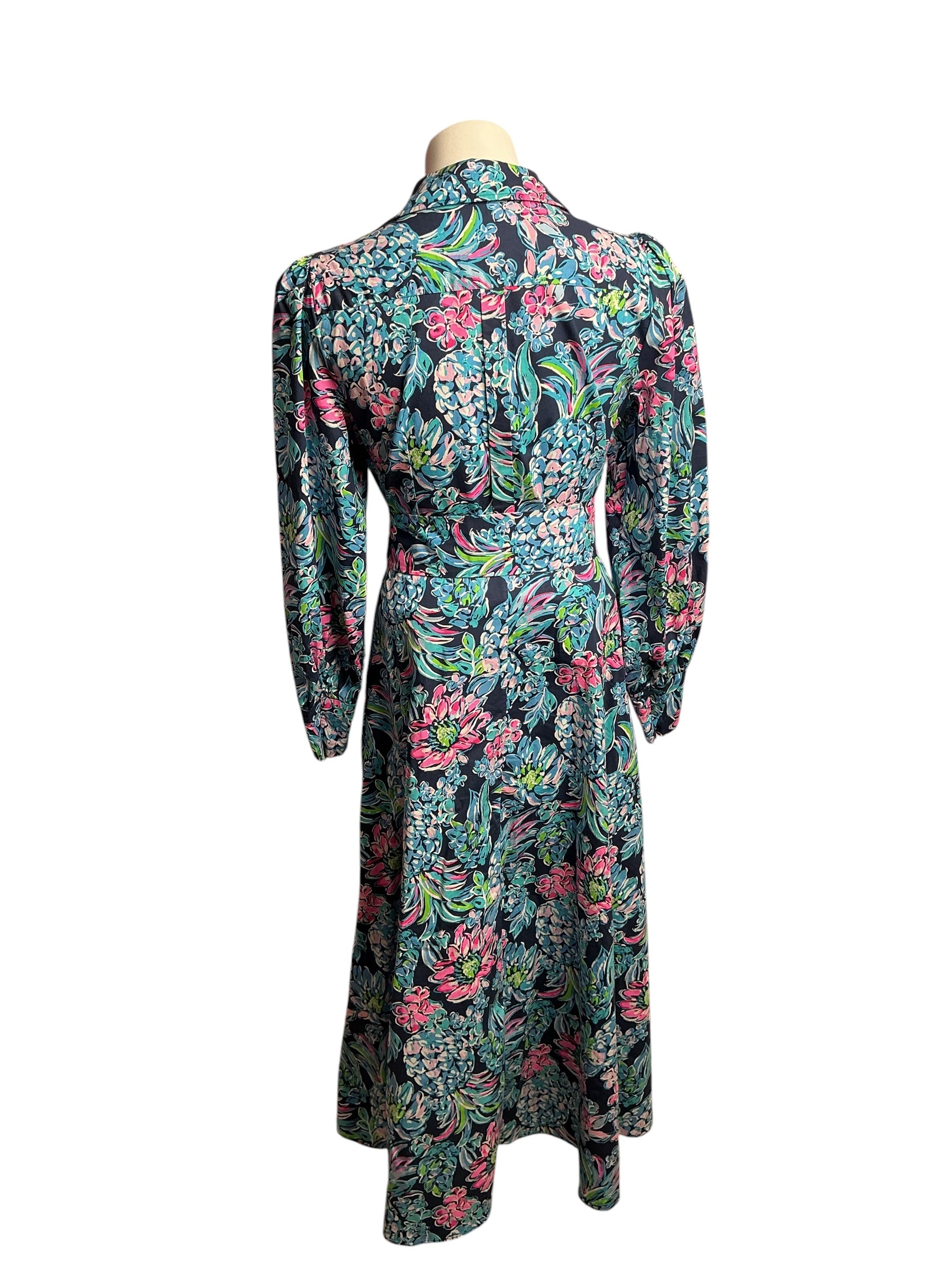 Lilly Pulitzer- Mira Stretch Midi Shirtdress High Tide Navy Pineapple Paradise Size 8