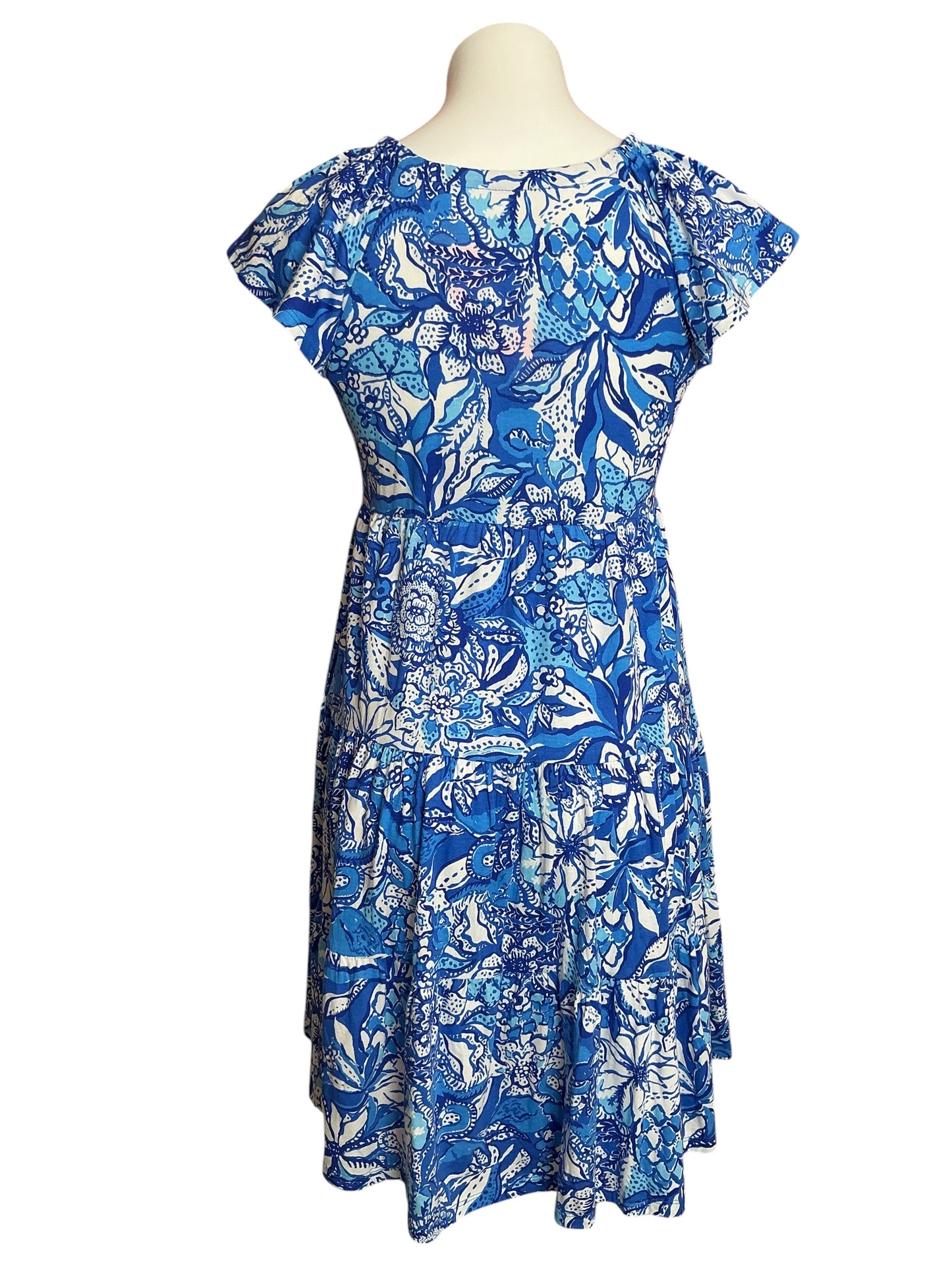 Lilly Pulitzer NWT Kawai Flutter Sleeve Dress Blue Tang Flocking Fabulous - Size XS